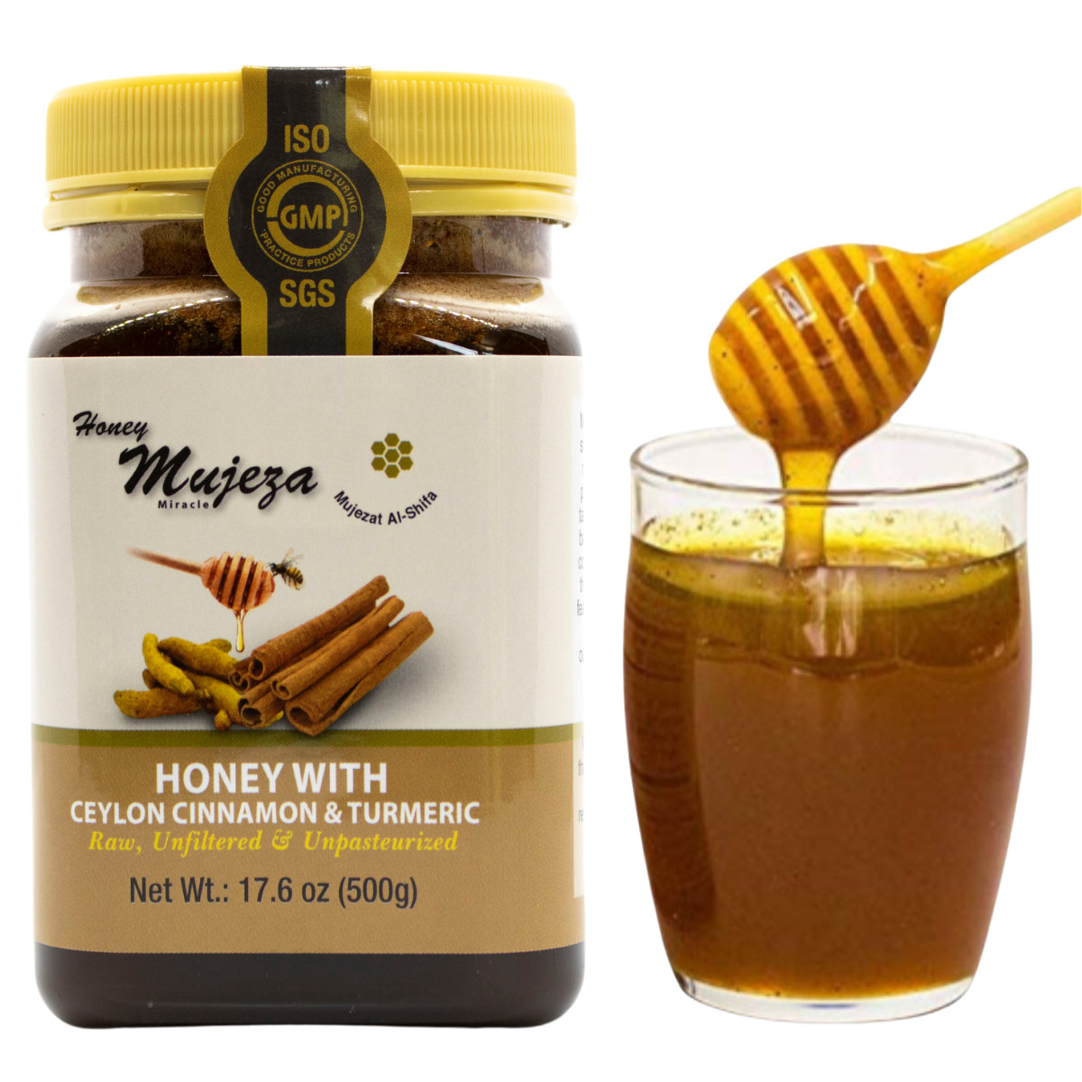 Raw Honey with Cinnamon & Turmeric Unfiltered and Unpasteurized 500g/17.6oz