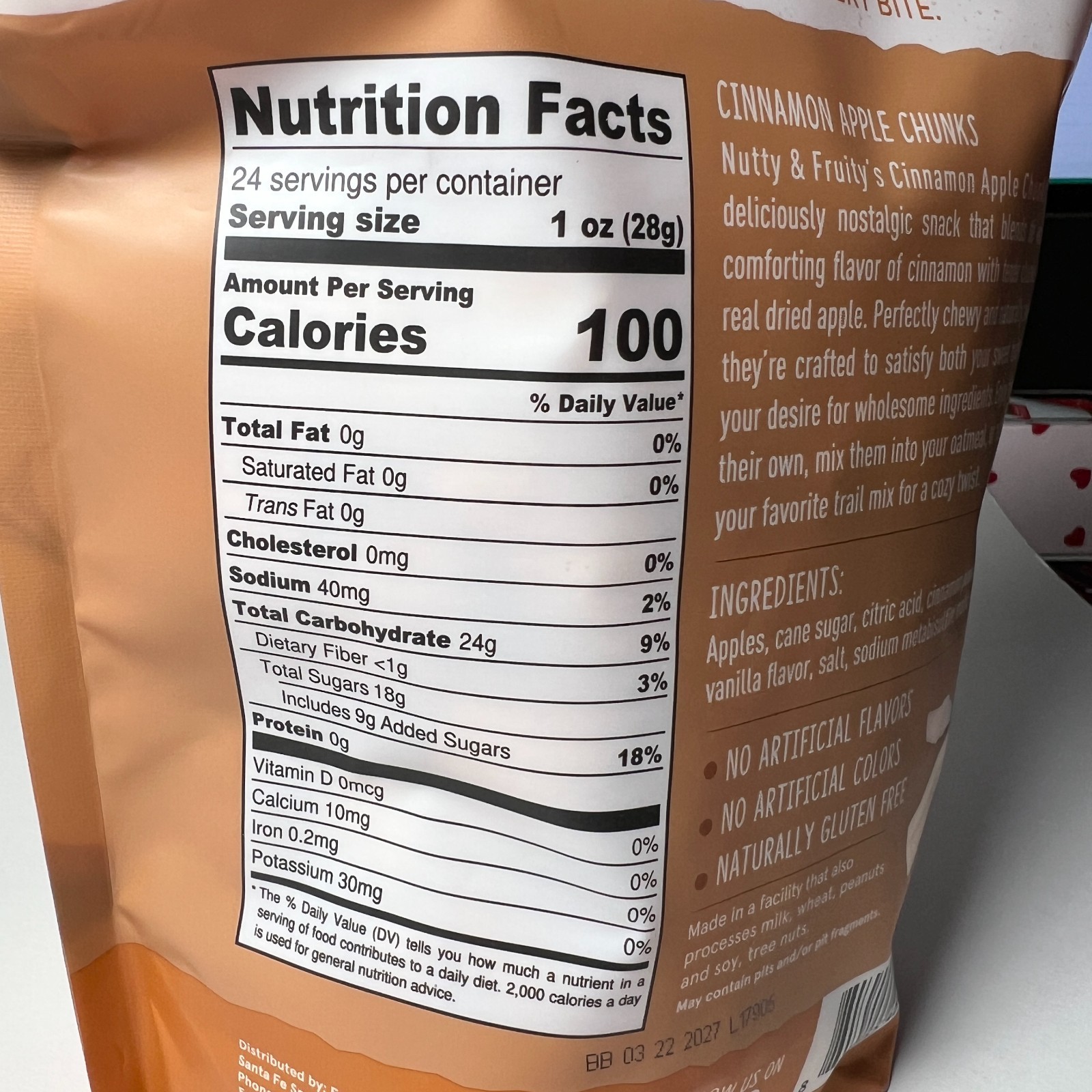 Nutty & Fruity Cinnamon Apple Chunks Dried Fruit Snack 24 oz Exp 03/22/2027