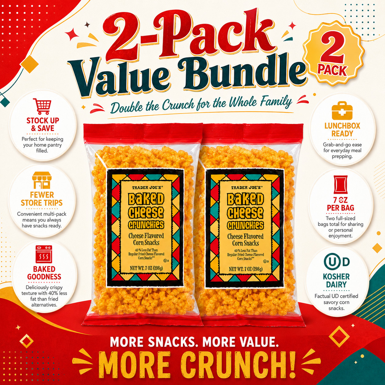 2 Pack Trader Joe’s Baked Cheese Crunchies 7oz