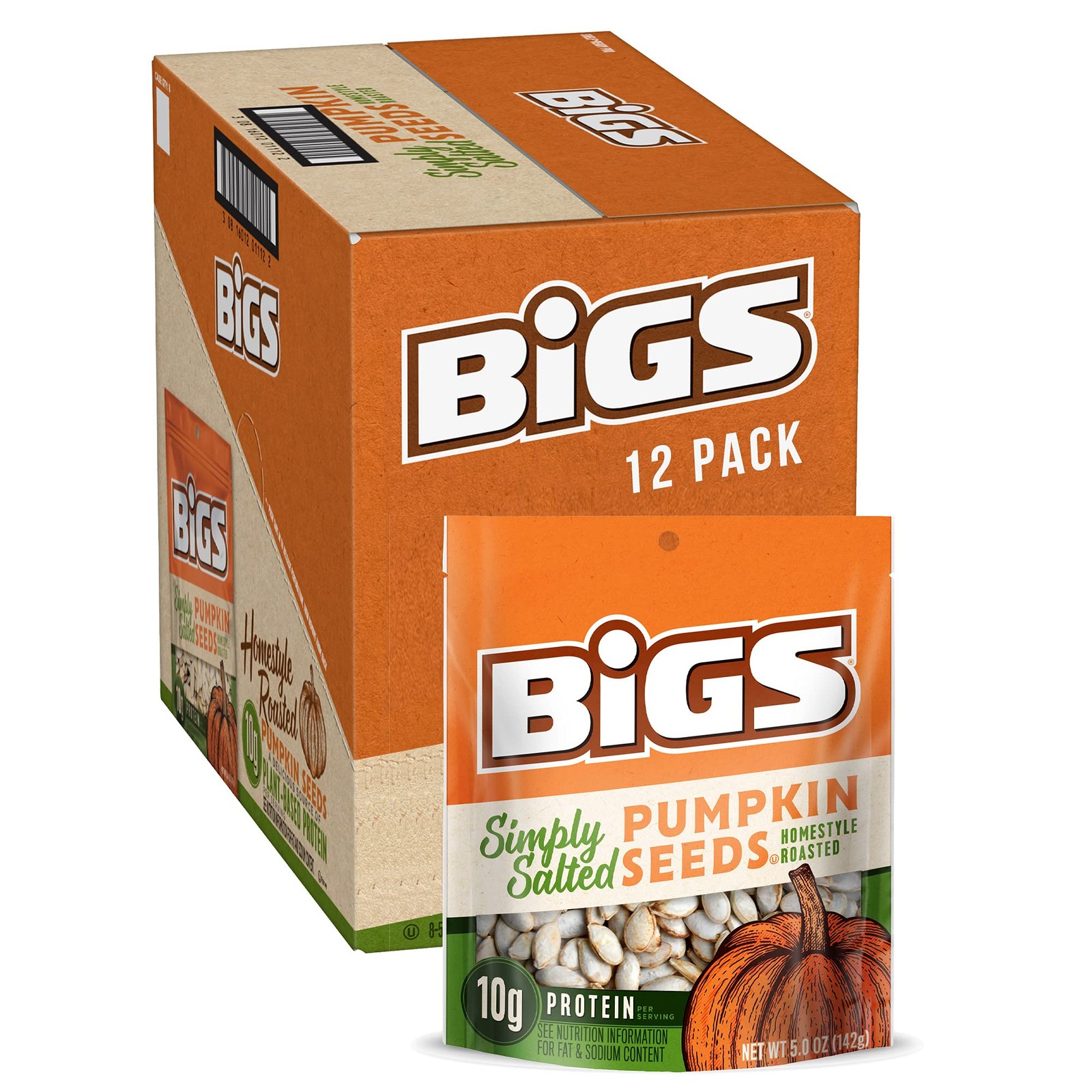 BIGS Pumpkin Seeds, Simply Salted Homestyle Flavor, 5 oz. Pack of 12