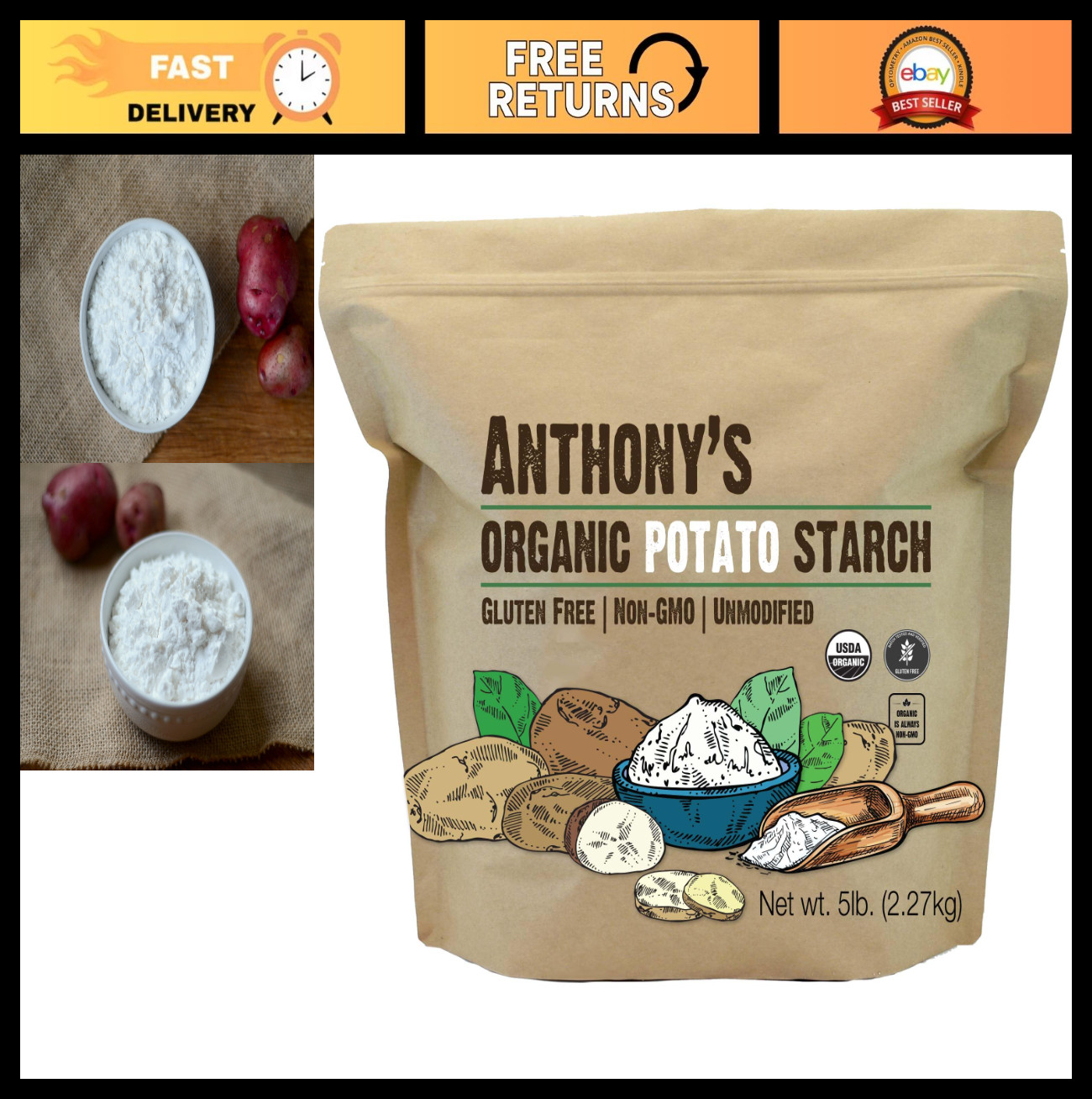 Organic Potato Starch 5 lb – Unmodified, Gluten Free, Non-GMO, Resistant Starch