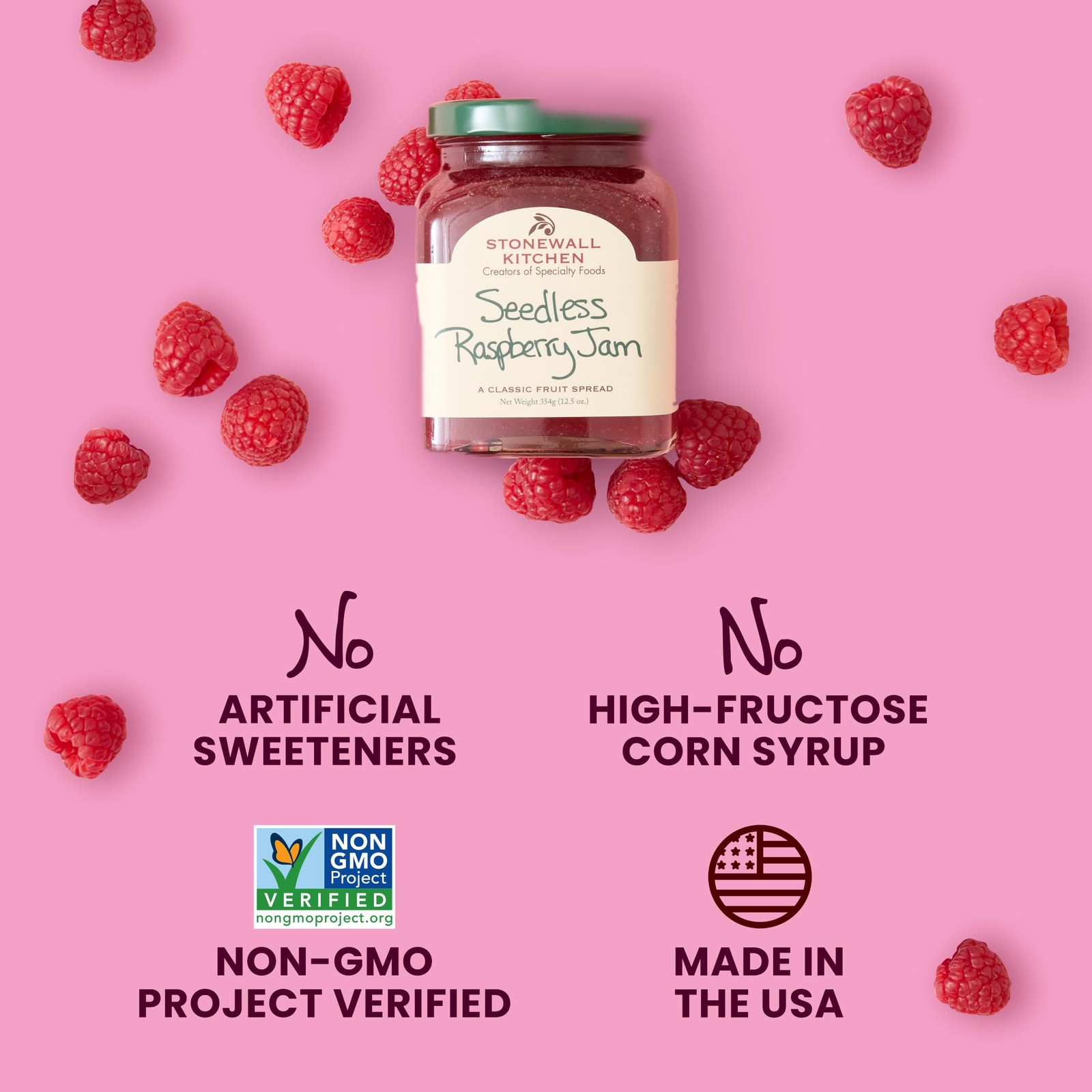Stonewall Kitchen Seedless Raspberry Jam, 12.5 Ounce (Pack of 1), Red