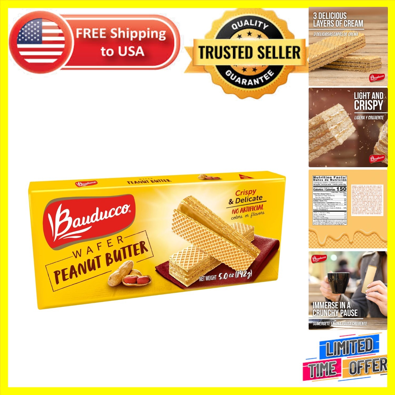 Light & Crispy 5 oz Peanut Butter Wafer Cookies – Pure Italian Taste Experience!