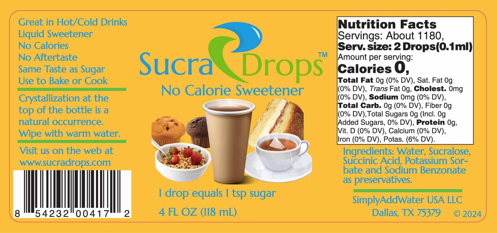 SucraDrops 4 oz Bottle of Premium Liquid Sucralose 4 Fl Oz (Pack 1)