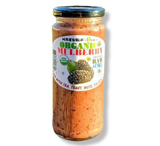 ORGANIC RAW HONEY w/ ORGANIC BLACK MULBERRY 1LB USDA ORGANIC CERTIFIED
