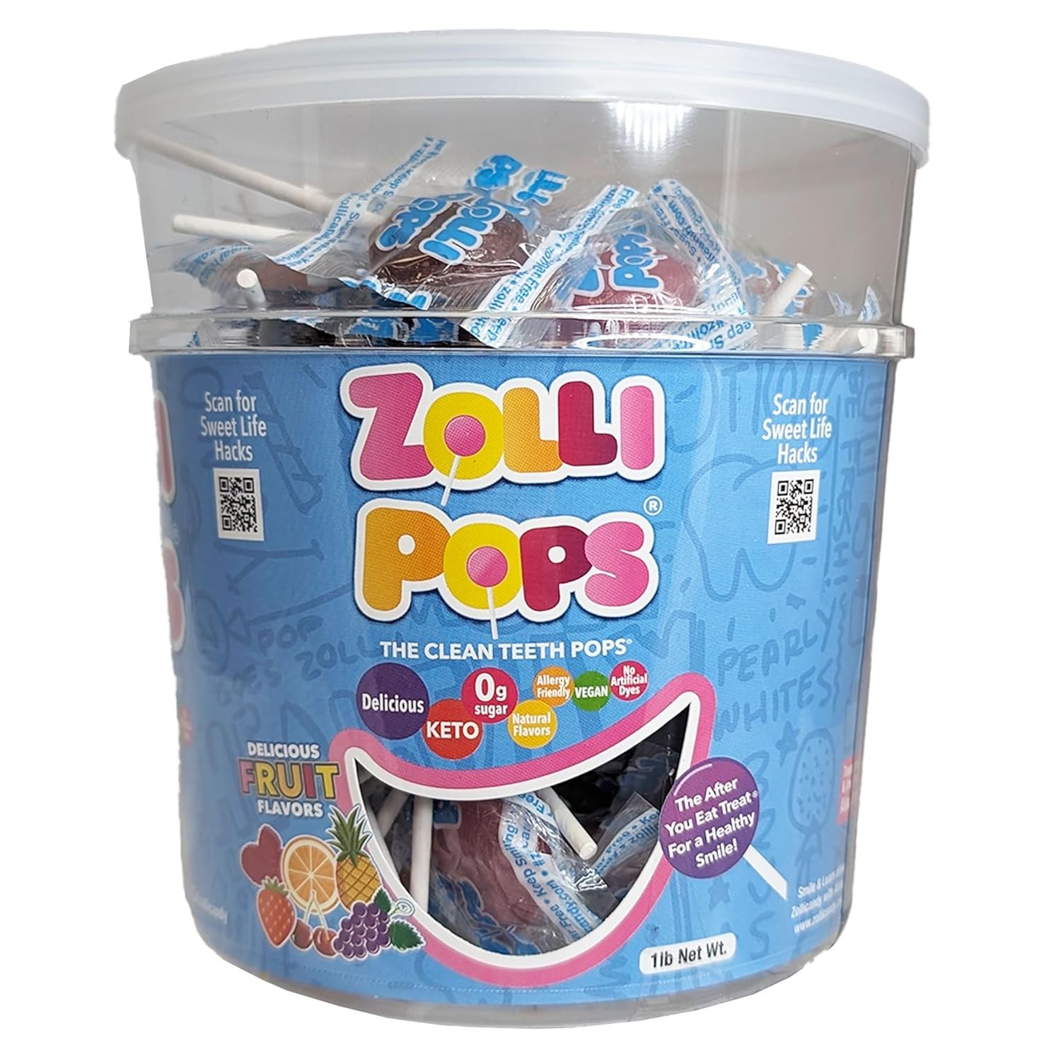 Zollipops Clean Teeth Pops Sugar Free Candy with Xylitol, 1 Pound (Pack of 1)