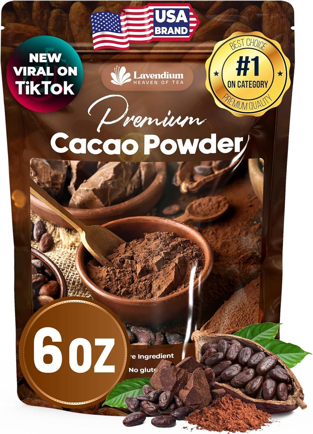 6oz Cacao Powder, 100% Natural & Pure, Unsweetened, Rich Chocolate Flavor, for