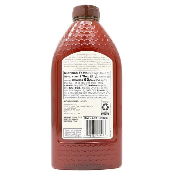 Kirkland Signature Texas Raw Unfiltered Honey, 100% Grade A (3 Pounds)