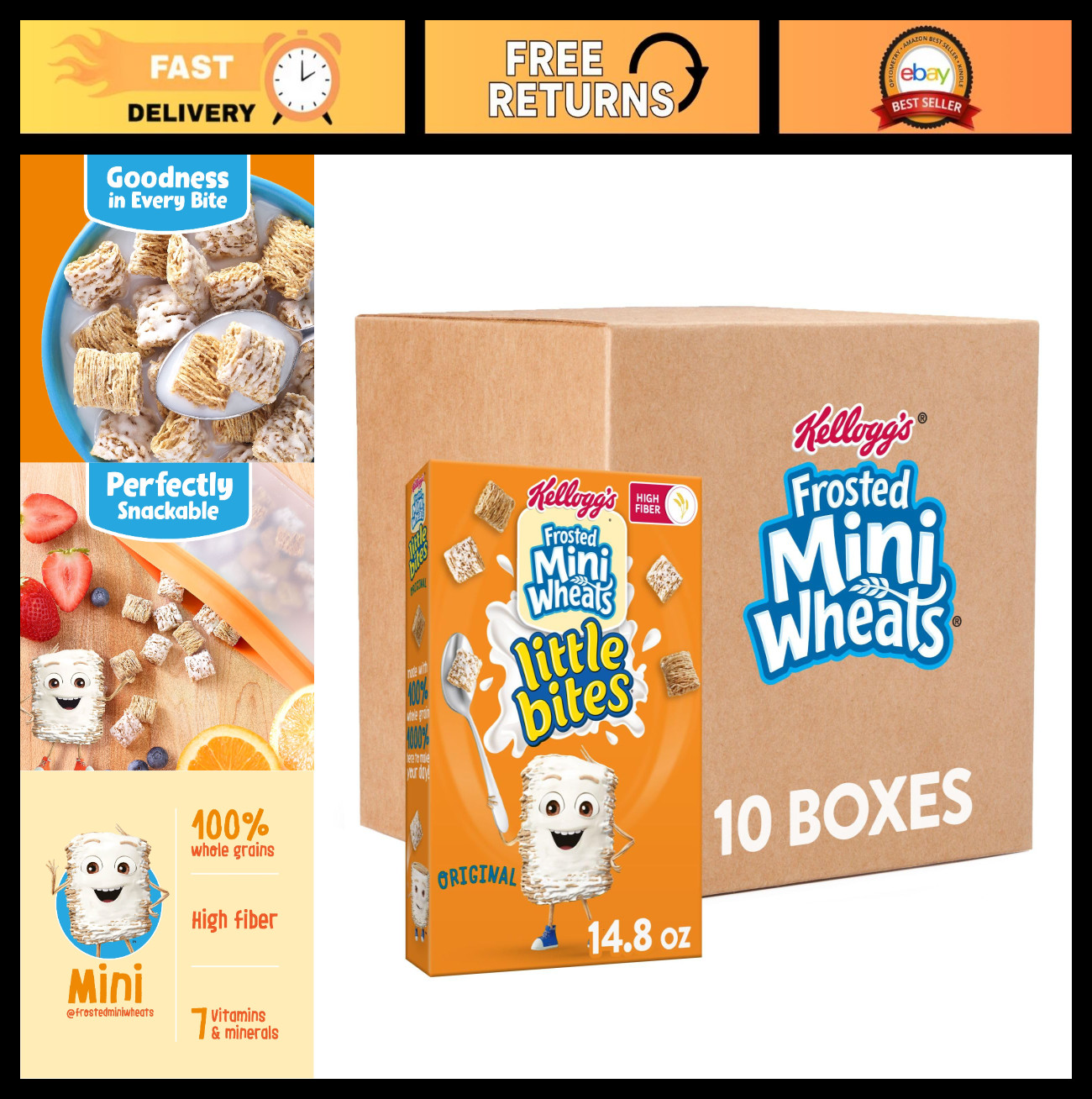 Frosted Mini-Wheats Little Bites Cereal – Kids Family Breakfast, 10 Boxes