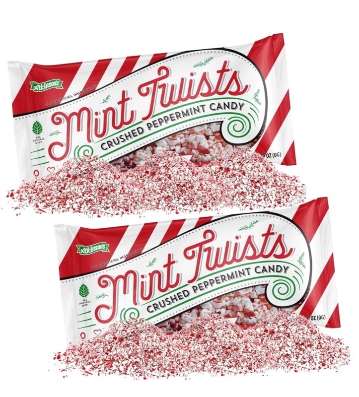 Atkinson’s Mint Twists Crushed Peppermint Crunch Baking Candy 8 Oz. (2 Bags)