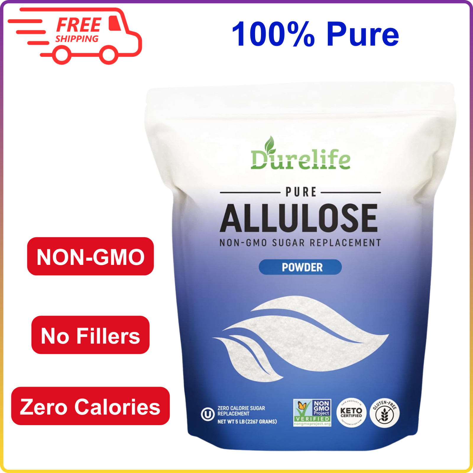 Allulose Sweetener,5lb 100% Pure No Erythritol Powdered Sugar Substitute,Non-GMO