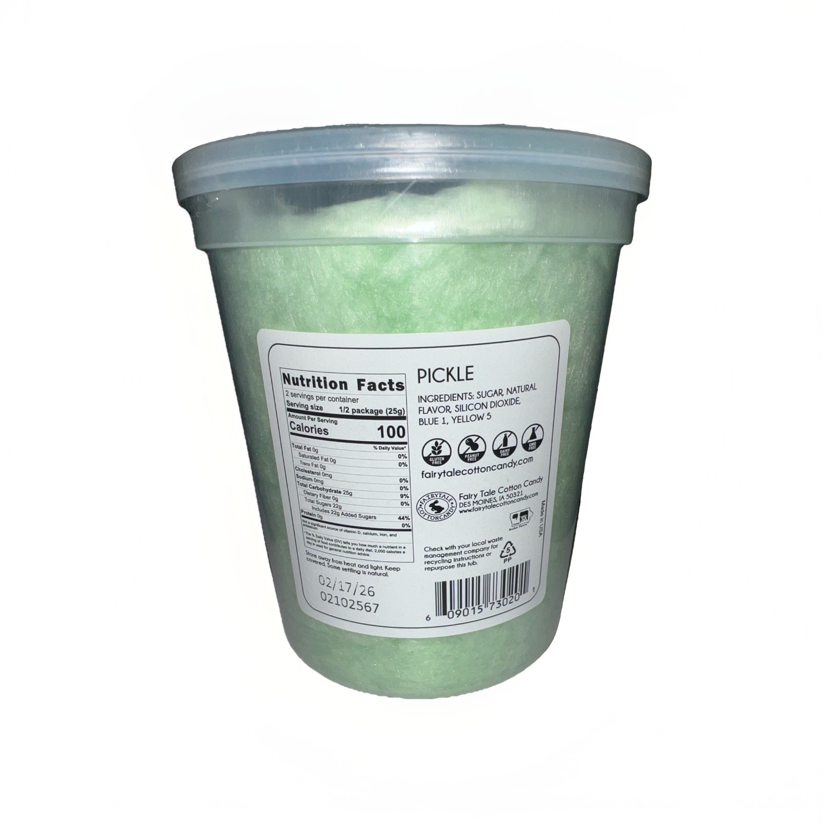 Original Pickle Cotton Candy Tub 200 Calories All Natural Ingredients 5.5 Tall