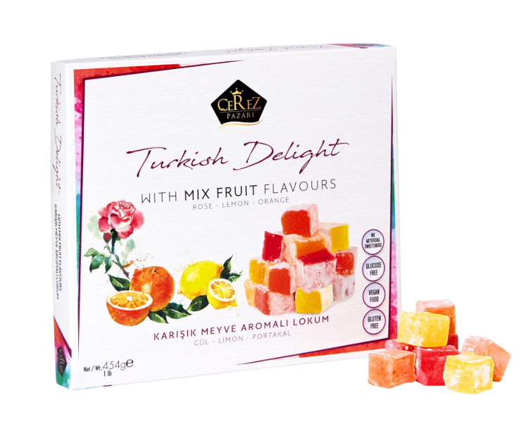 Cerez Pazari Turkish Delight, Rose, Orange & Lemon, Vegan No Nuts, 16Oz Gift Box