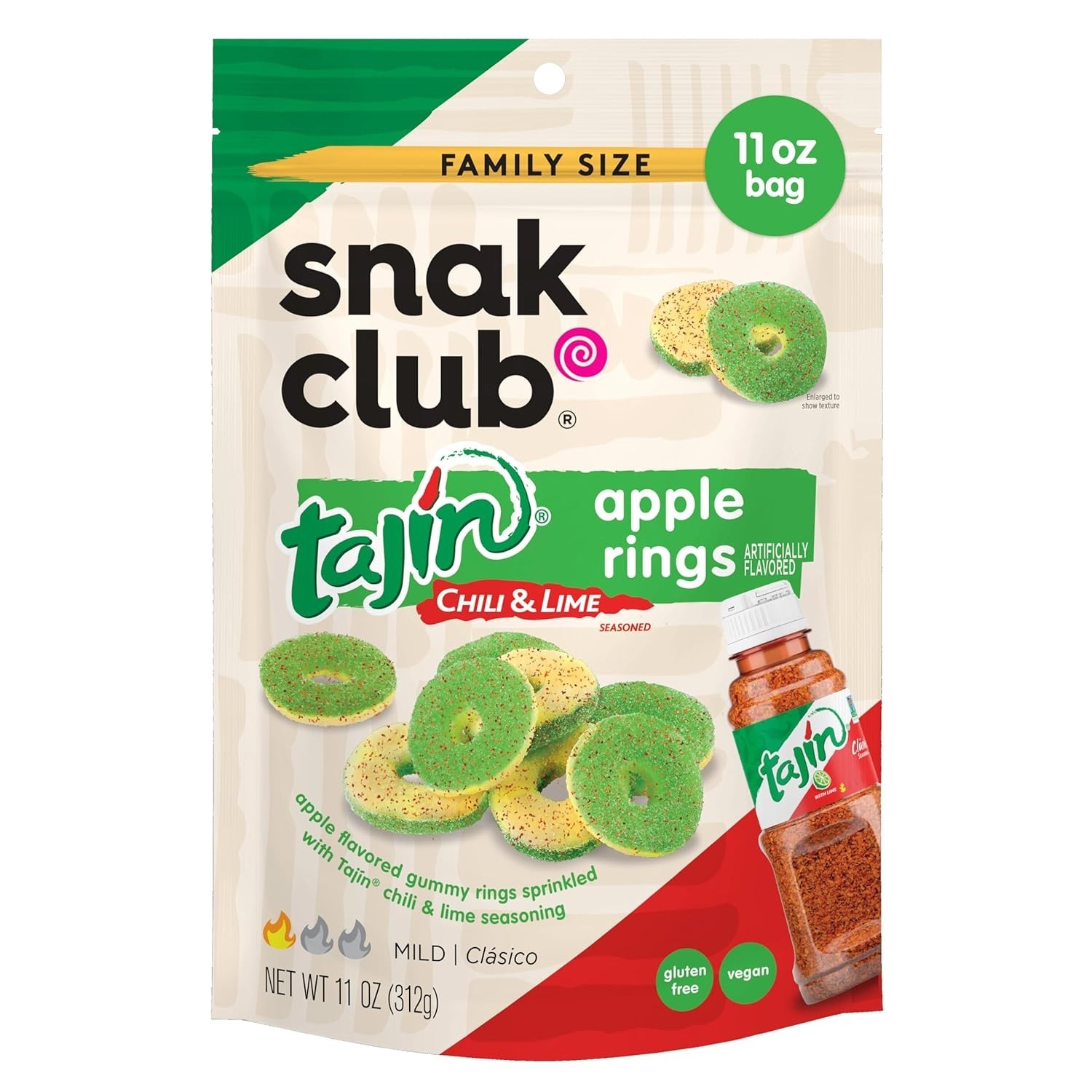 Snak Club Tajin Apple Rings Gummy Candy Fruit Candy Gummies with Chili