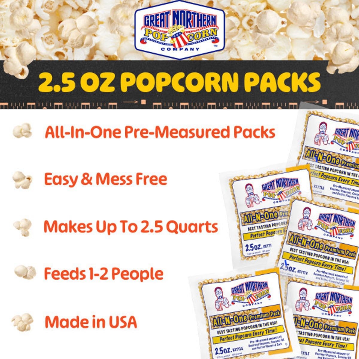 12 Count Movie Theater Popcorn Packs 2.5 oz All in One Kernel Oil Salt