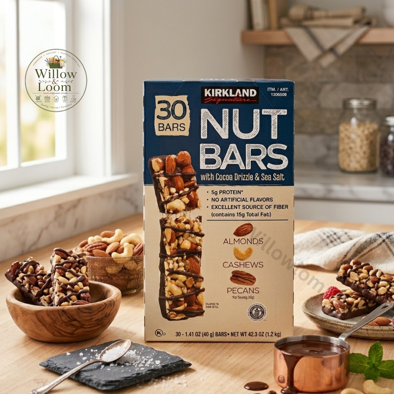 Kirkland Signature Nut Bars 1.41 Ounce Pack of 30 With Coco Drizzle & Sea Salt