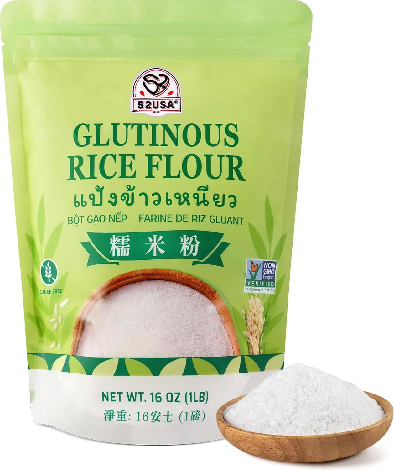 52USA Glutinous Rice Flour 16 Oz, Premium Fine Sticky Rice Powder Ideal for Cake