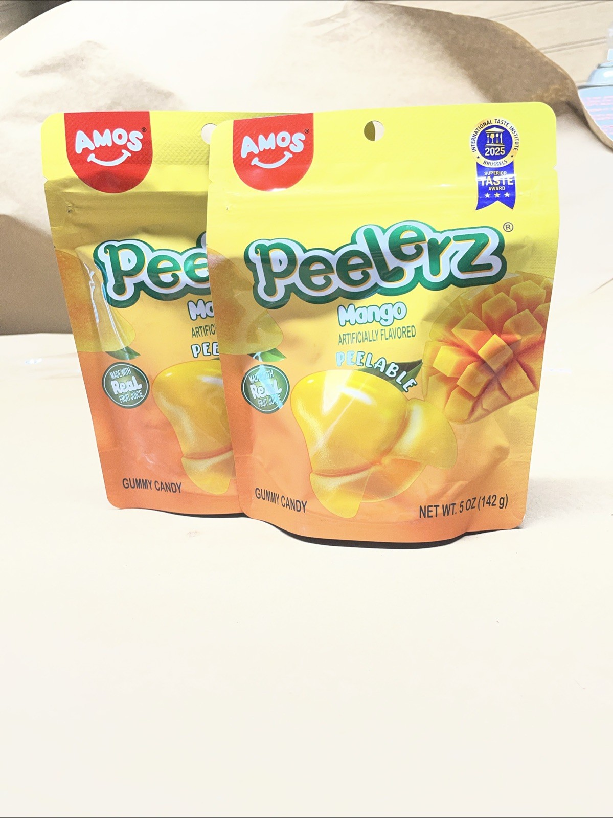 2x AMOS Peelerz Mango Peelable Gummy Candy Mango Flavor 5 oz Two (2) Bags