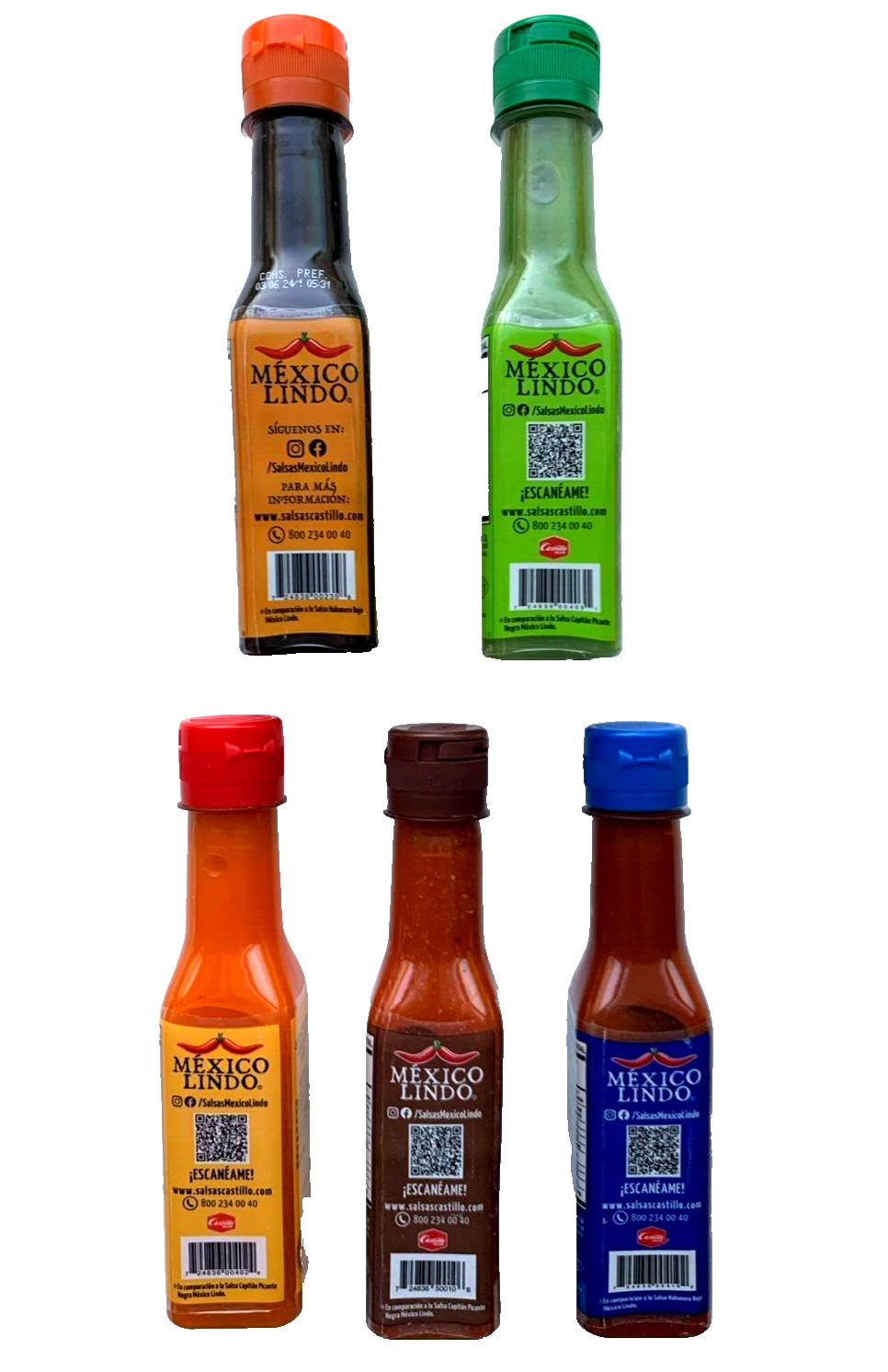 5-Pack Mexico Lindo Salsa Varias 150ml/5oz Assorted Hot Sauces