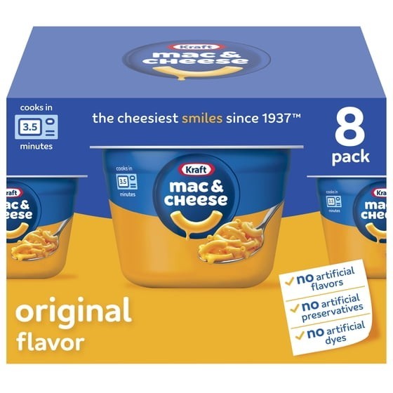 Kraft Original Mac N Cheese Macaroni and Cheese Cups Easy Microwavable Dinner, 8
