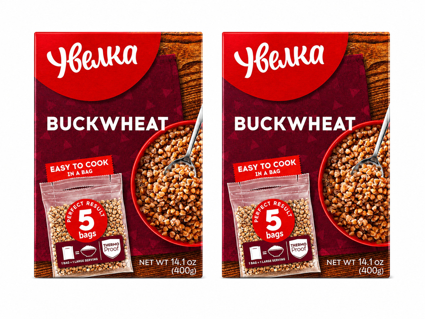 Uvelka Buckwheat Kasha 2 Pack 400g 14.1oz 5 Boil Bags Russian Grechka
