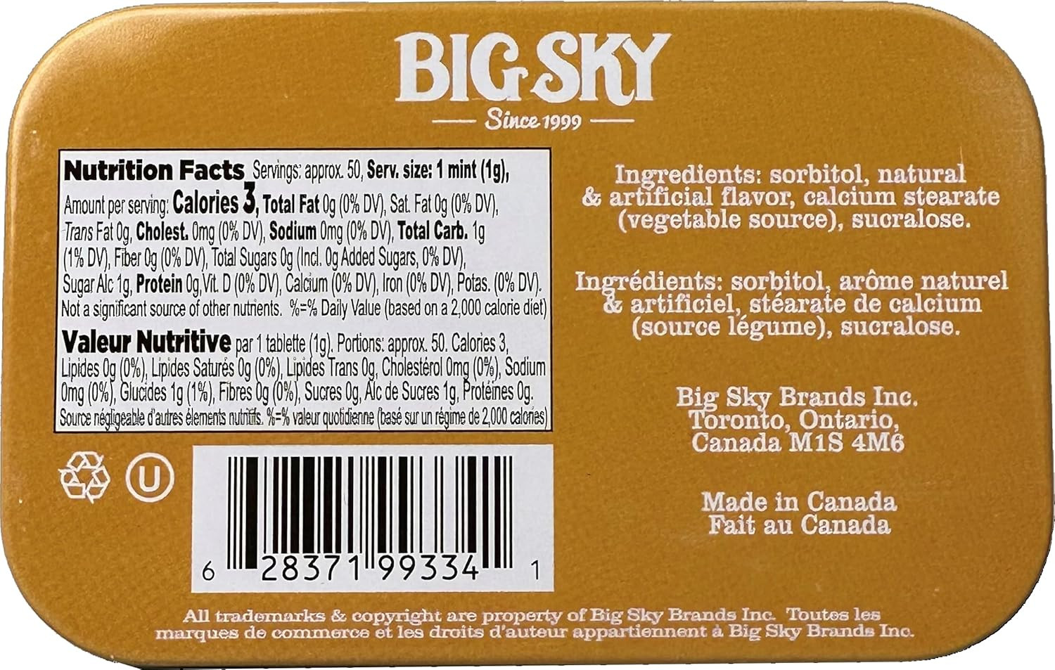 Big Sky Sugar Free Mints Kettlecorn Sugarfree No Artificial Colors or Flavors