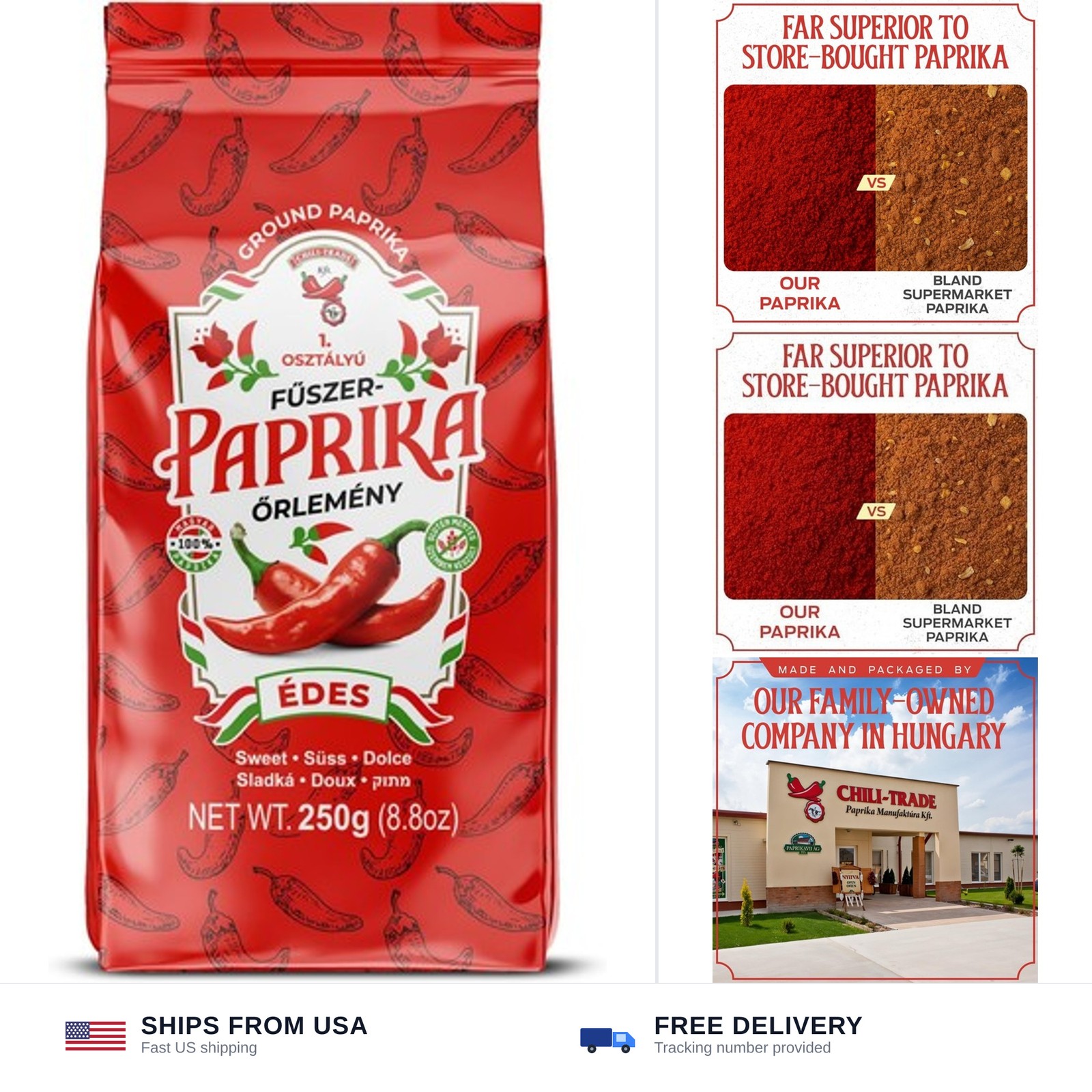 Hungarian Sweet Paprika (8.8oz/250g) Imported from Hungary, Gourmet Quality, …