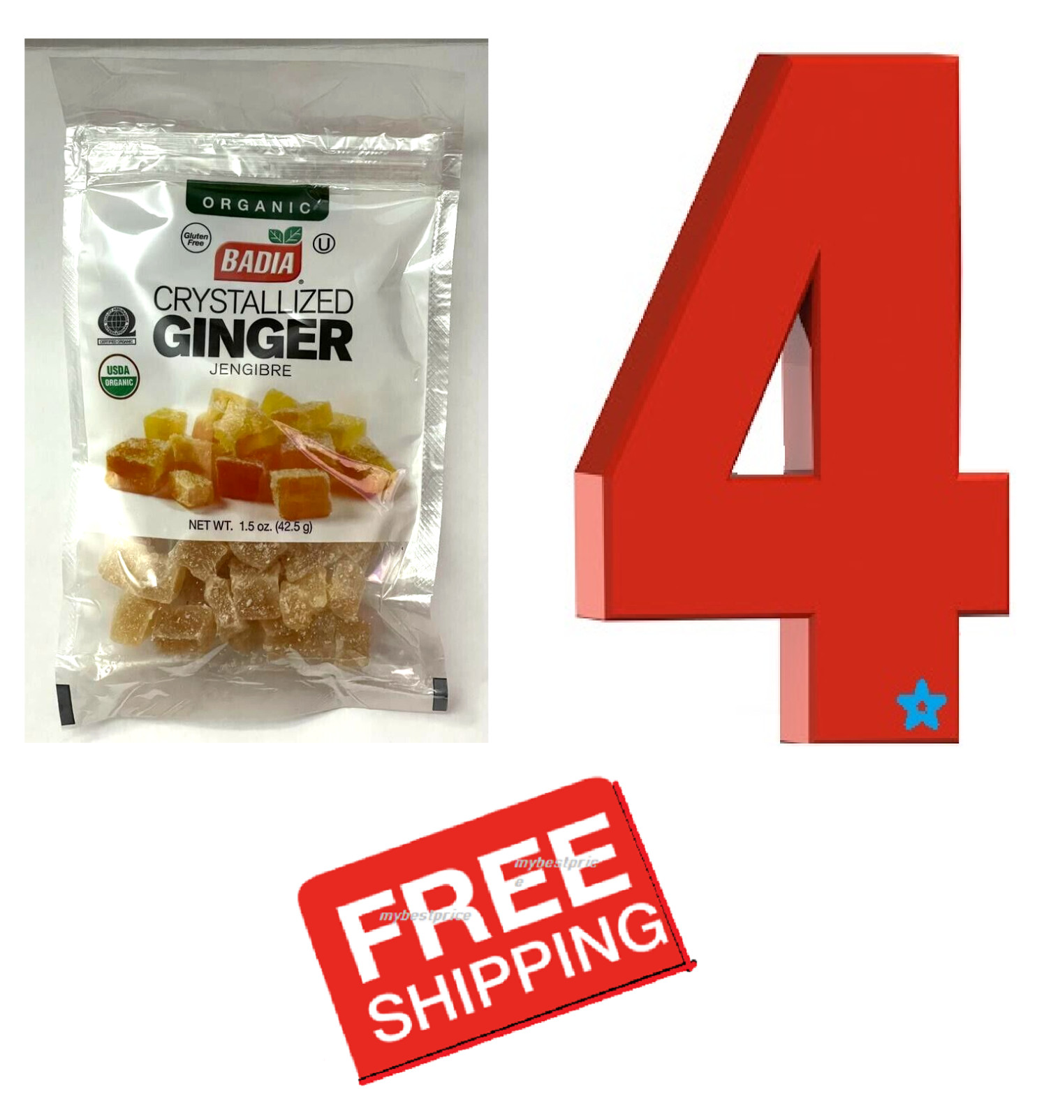 4 Bags Badia~ Organic~ Ginger~ Crystallized/Candied/Cubes/Jengibre dulce/Kosher