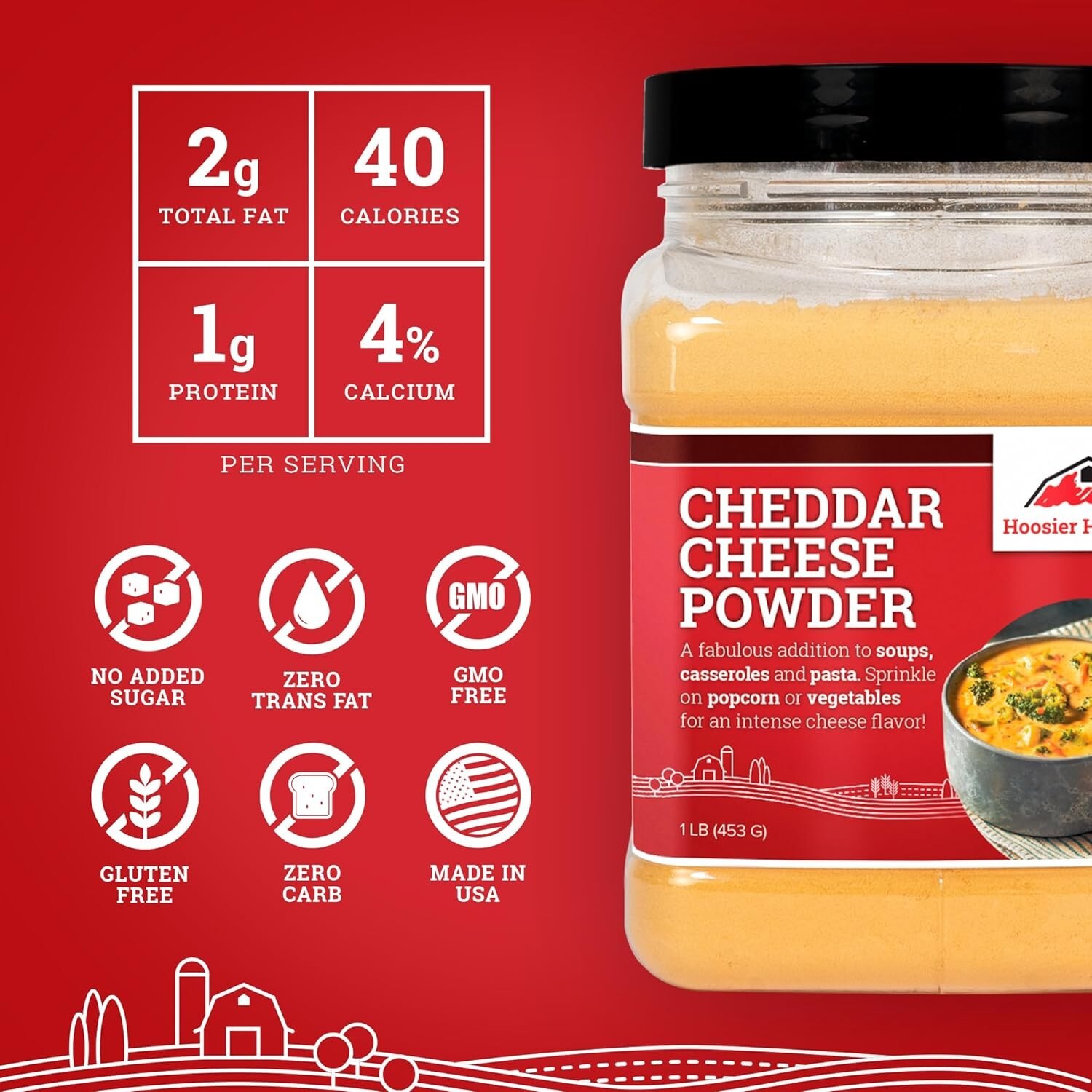 Hoosier Hill Farm Cheddar Cheese Powder, 1LB (Pack of 1) Free & Fast Shipping