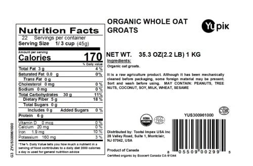 Yupik Organic Oat Groats 2.2 lb Non-GMO Vegan Packaging may vary