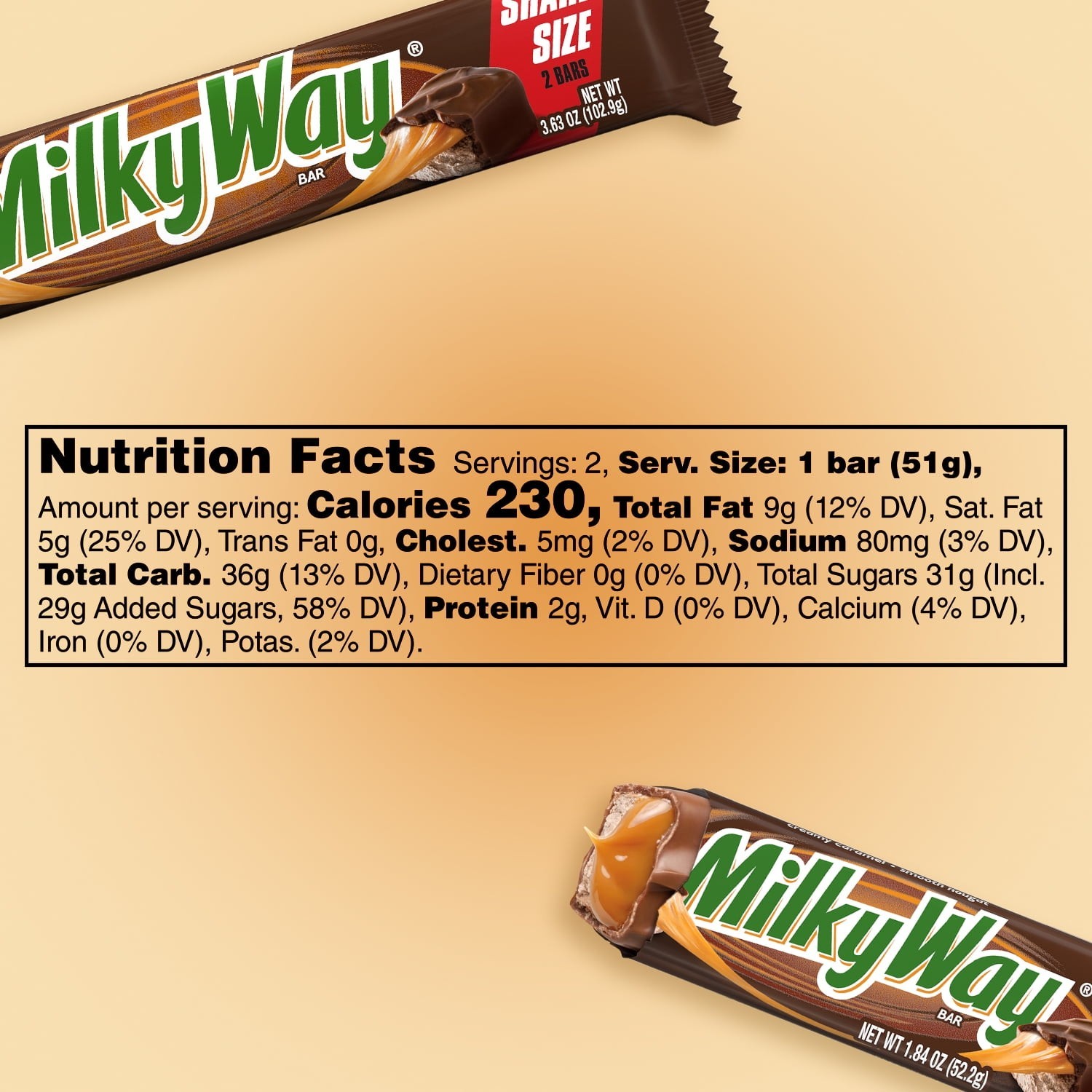 Milky Way Milk Chocolate Candy Bar Share Size 3.63 oz 6 Pack Sweet Snack