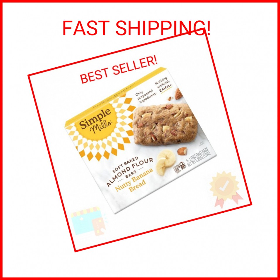 Simple Mills Nutty Banana Bread Soft Baked Almond Flour Bars, 5.99 OZ