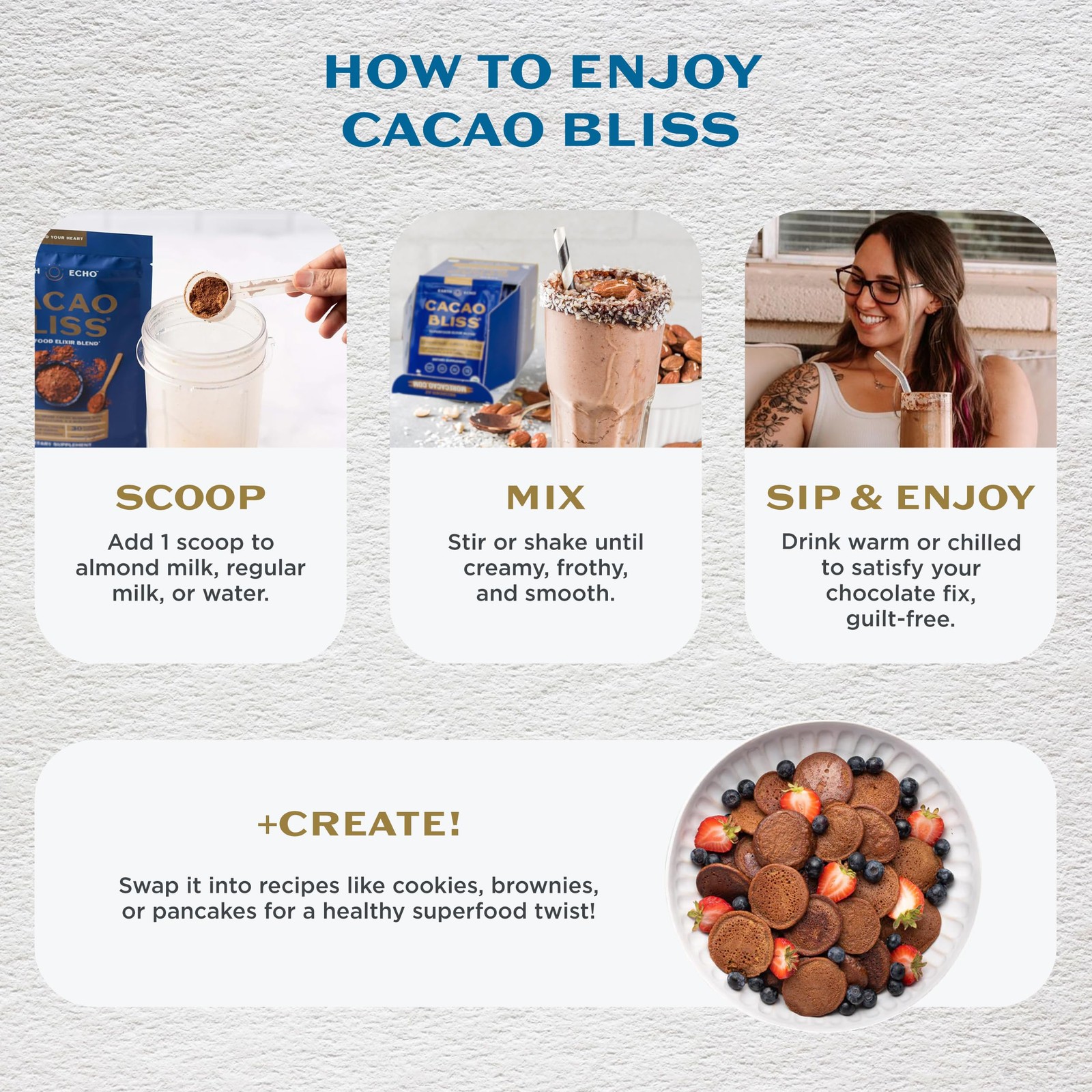 Earth Echo Cacao Bliss – Ceremonial Grade Organic Raw Cacao Powder with MCT Oil