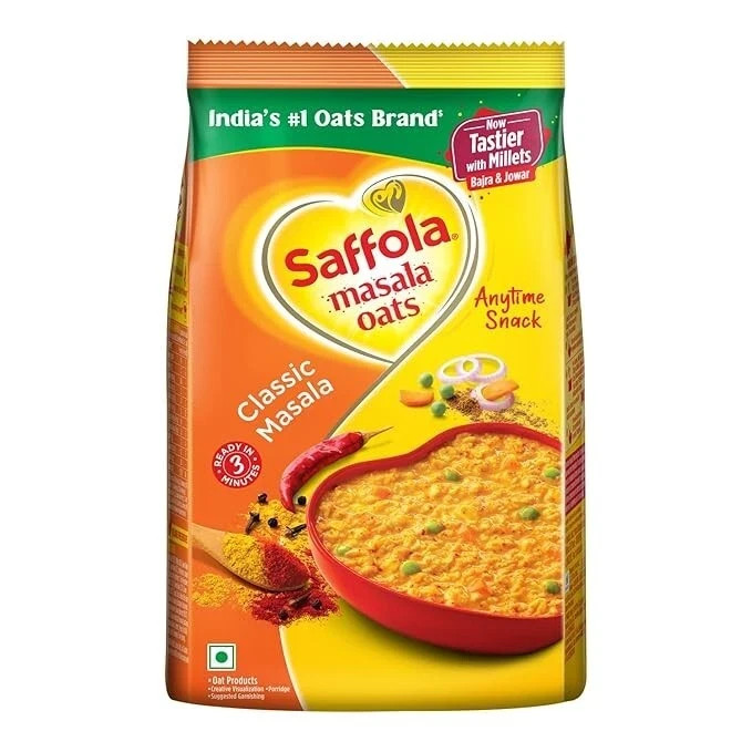Saffola Masala Oats | Classic Masala | Anytime Snack | Ready in 3 mins | 500 gm