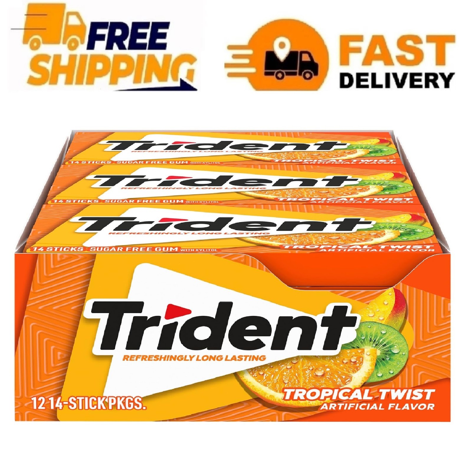 Trident Tropical Twist Sugar-Free Chewing Gum, 14 Count (Pack of 12) (168 Total