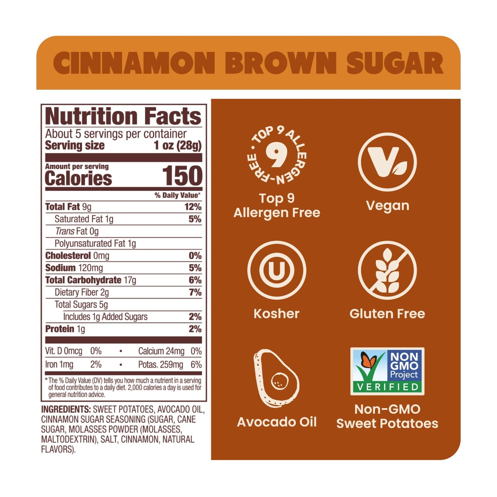 Jackson’s Sweet Potato Chips CINNAMON BROWN SUGAR Avocado Oil 5oz 2Bags DEC 2026