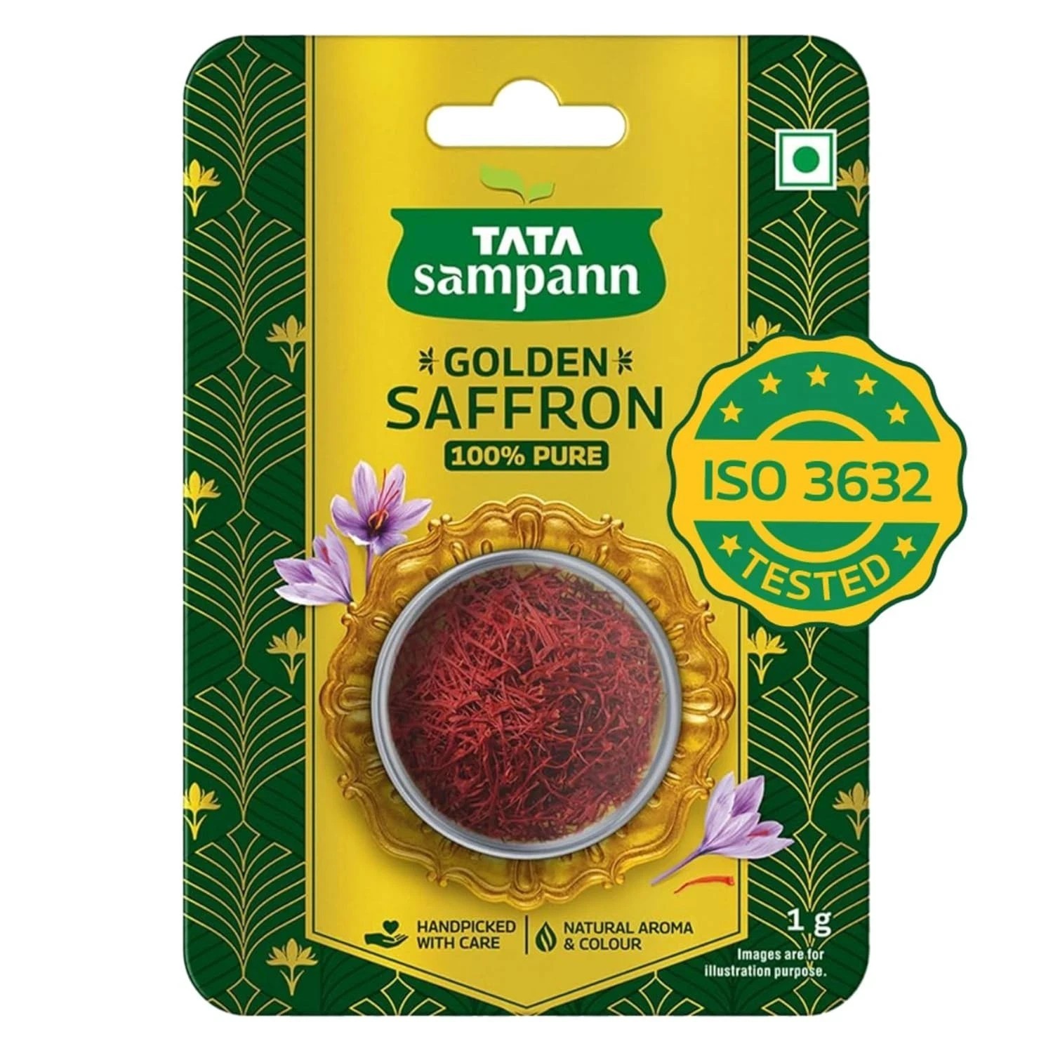 Golden Saffron, 1g, Natural Aroma & Colour, Pure Kesar /Saffron, ISO 3632 Tested