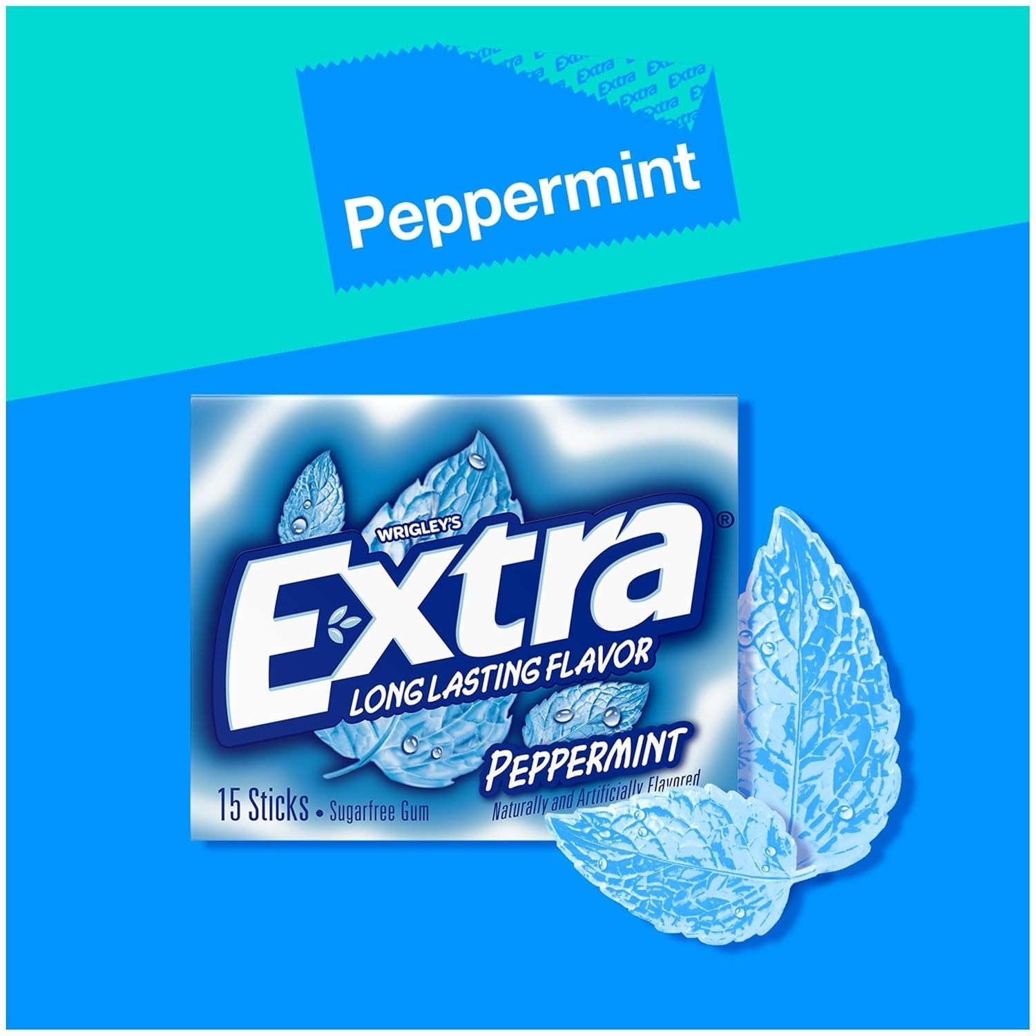 Extra Gum Peppermint Chewing Gum Bulk, Individually Wrapped,15 Count (Pack of 10