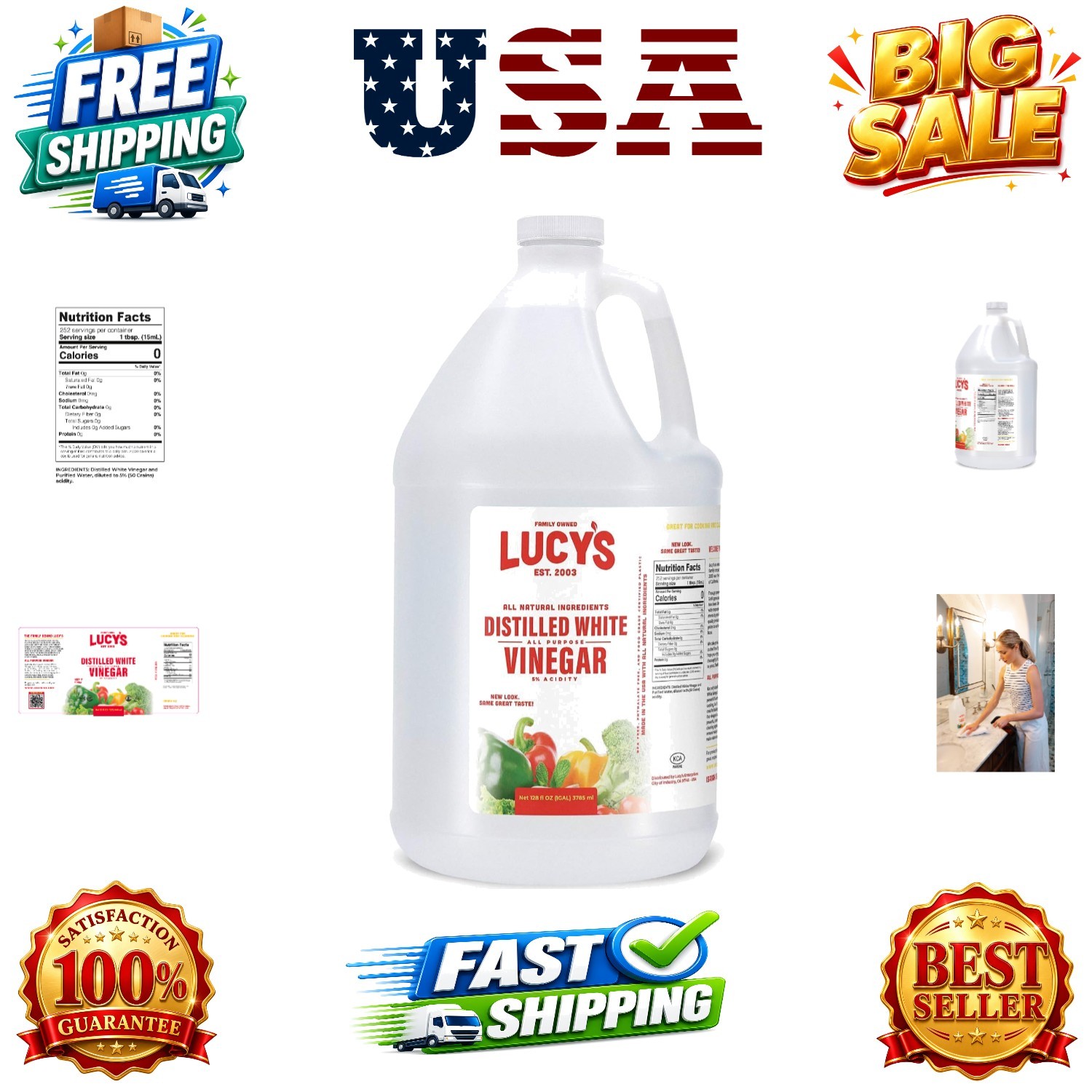 Family Owned – Natural Distilled White Vinegar, 1 Gallon 128 oz – 5% Acidity …
