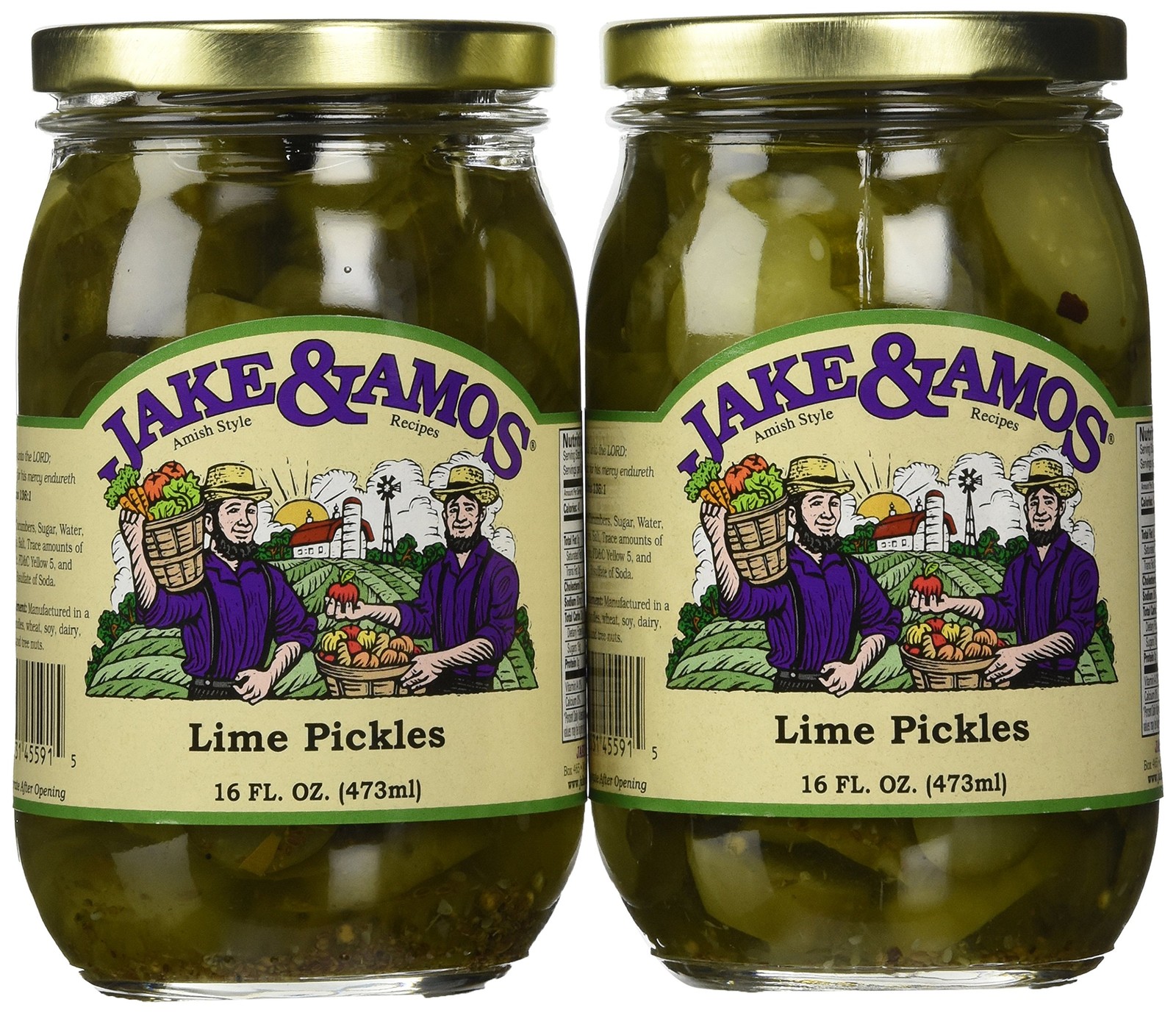 Jake & Amos – Lime Pickles / 2 – 16 Oz. Jars 1 Pound (Pack of 2)