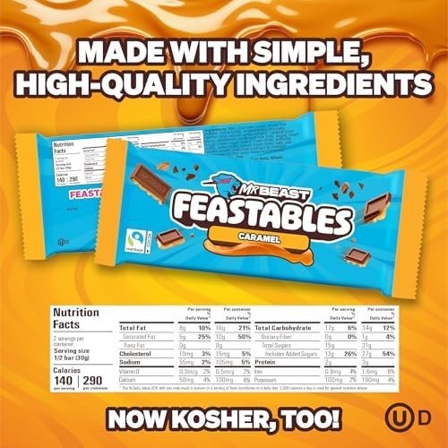 MrBeast Feastables Caramel Chocolate Bar King Size 10 Ct Fairtrade Cocoa