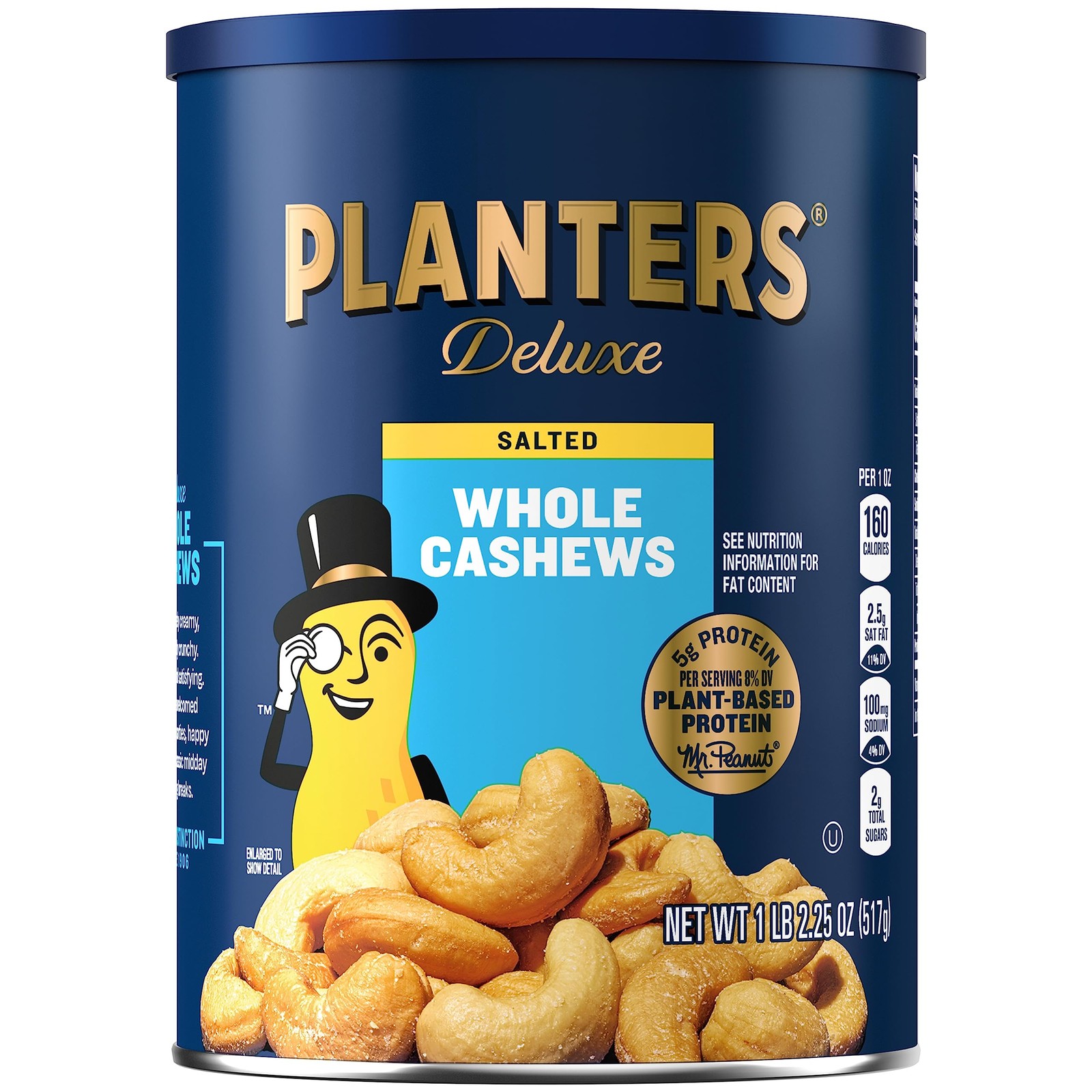 PLANTERS Deluxe Salted Whole Cashews Party Snacks Plant-Based Protein 1 lb
