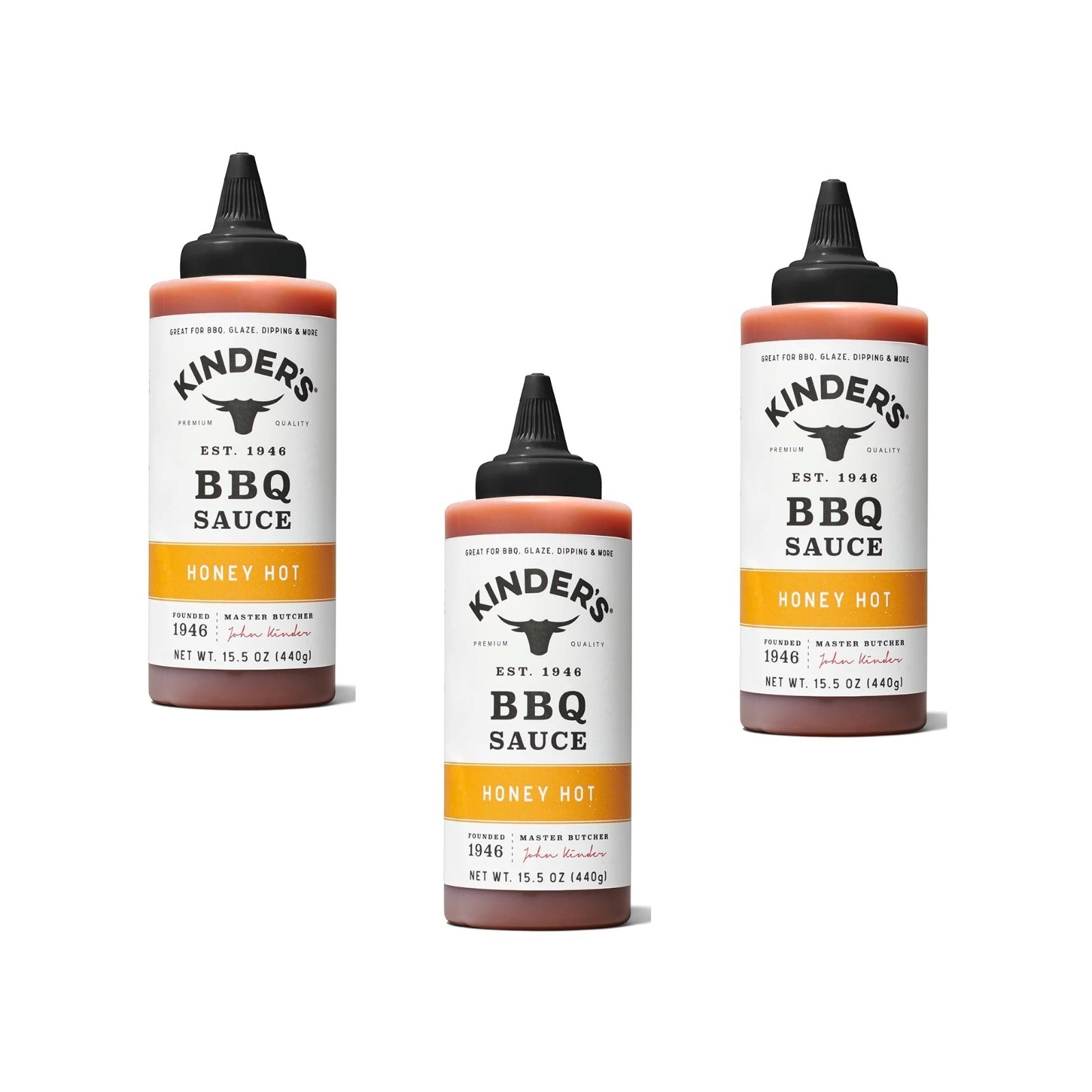 3 Pack Kinder’s Honey Hot Barbecue Sauce 15.5 oz Bottles – Sweet & Spicy Gluten
