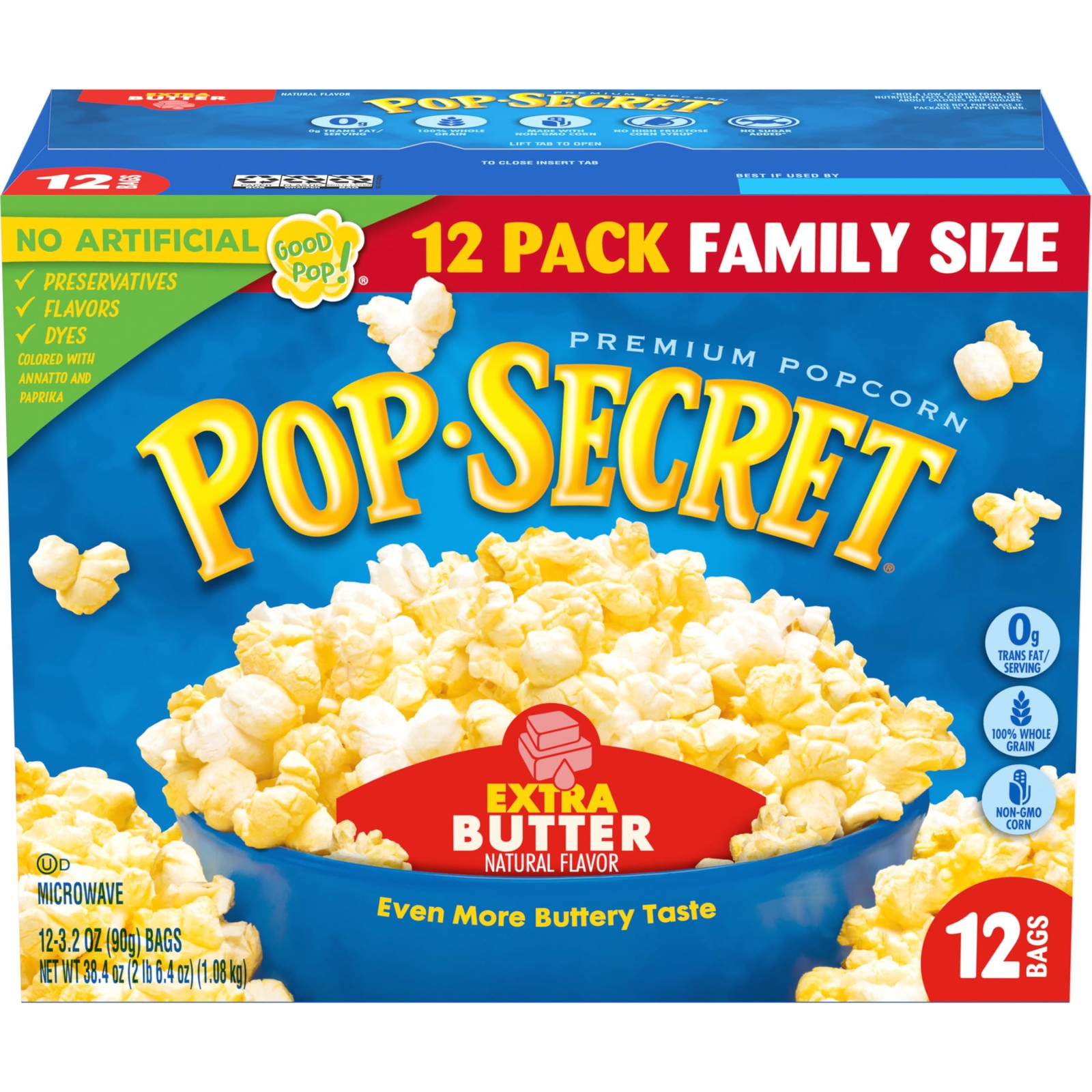 Pop Secret Popcorn, Extra Butter, 3.2 Oz Bags, 12 Ct Ounce (Pack of 12)