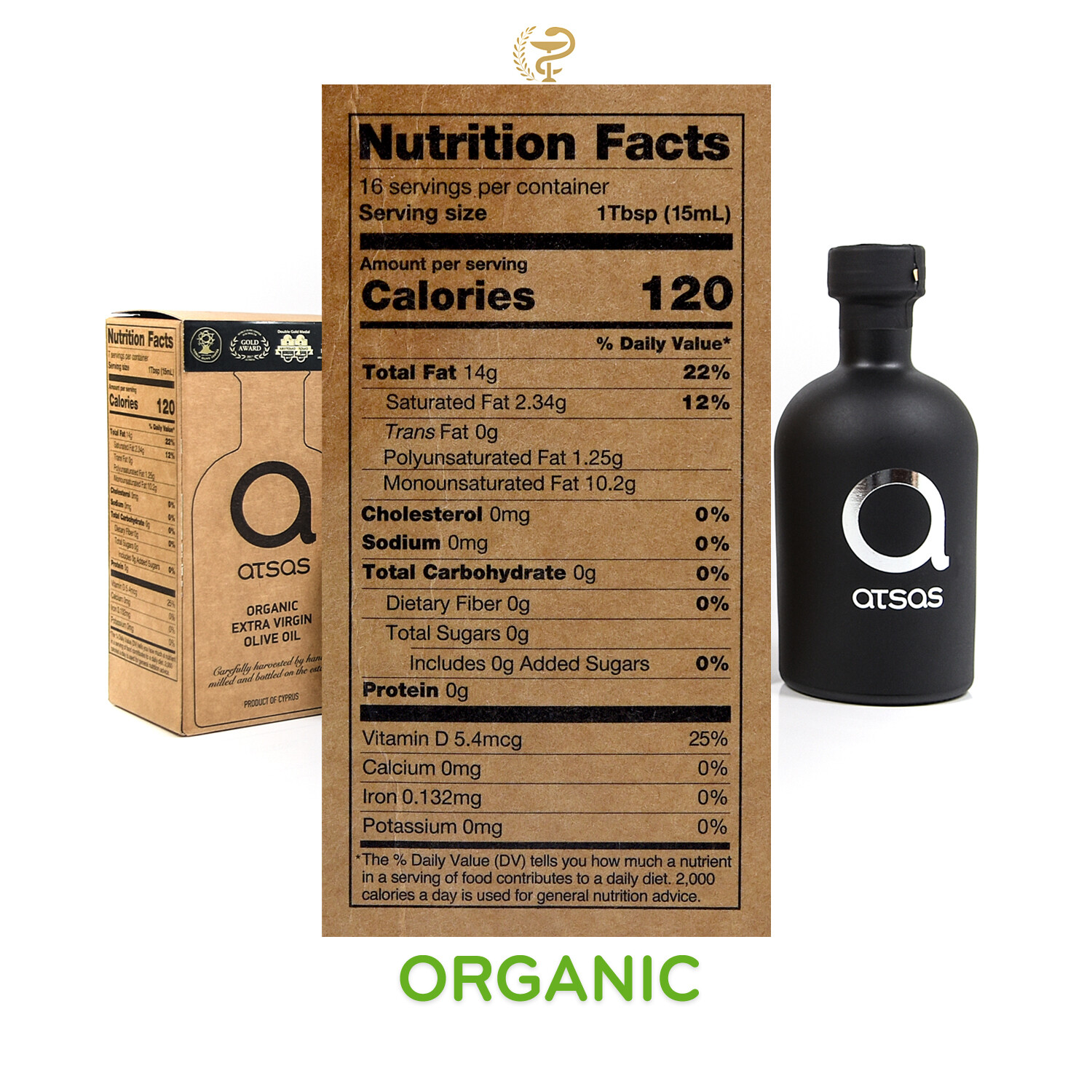 Atsas – Pure Organic Extra Virgin Olive Oil – High Phenolic Content – 250ML