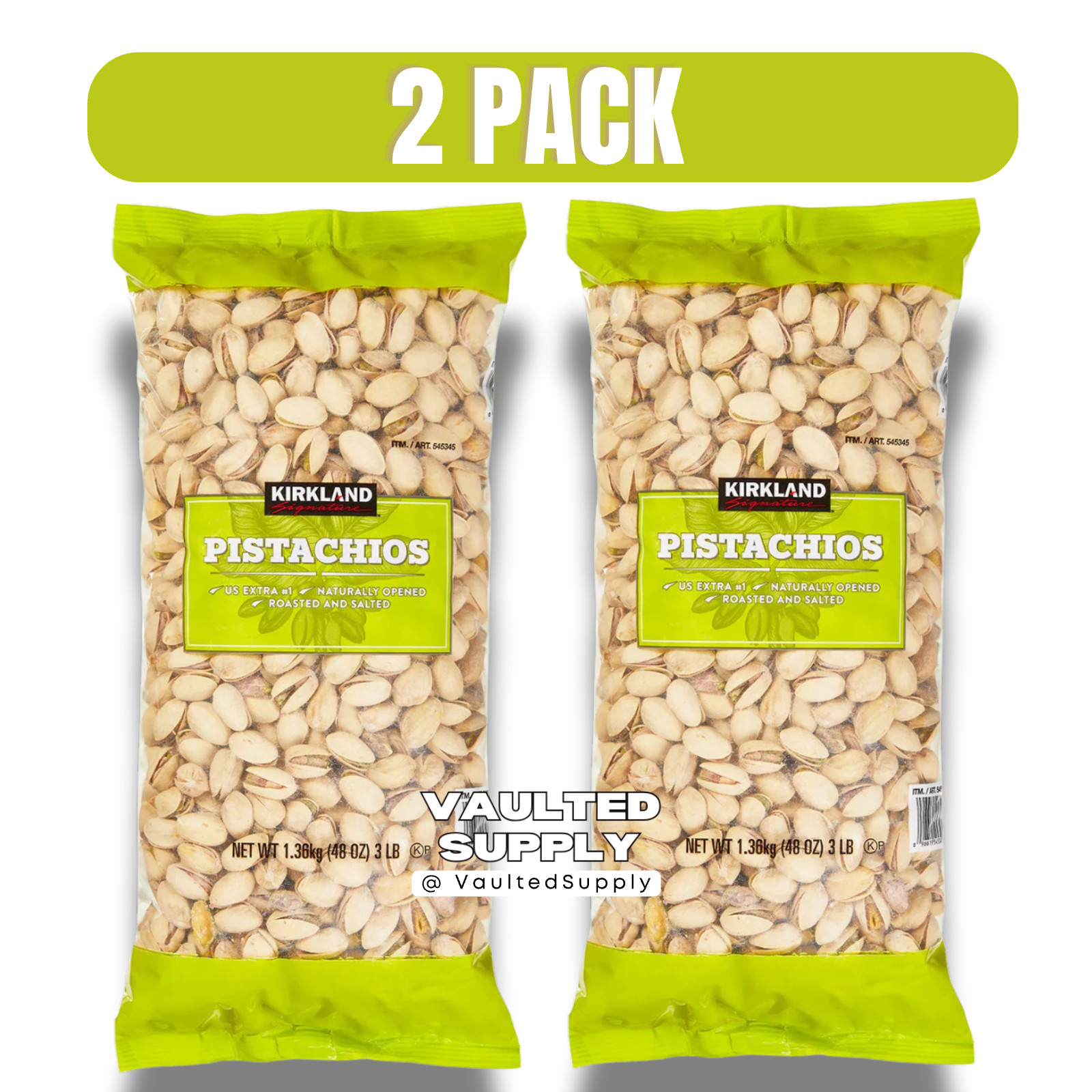 2 Packs Kirkland Signature In-Shell Pistachios Natural 48 oz Each Pack = 6 lbs