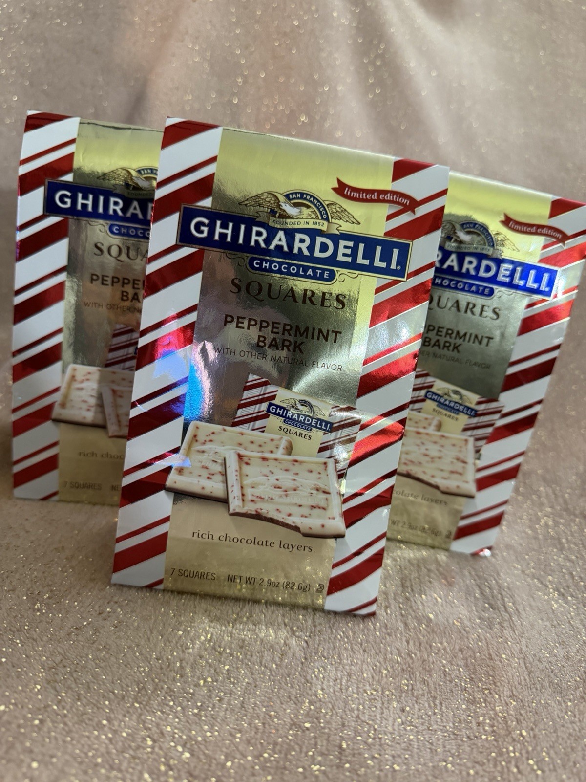 Ghirardelli Peppermint Bark Chocolate Squares 7 Pc in a bag x 3 Bags EXPmay/26