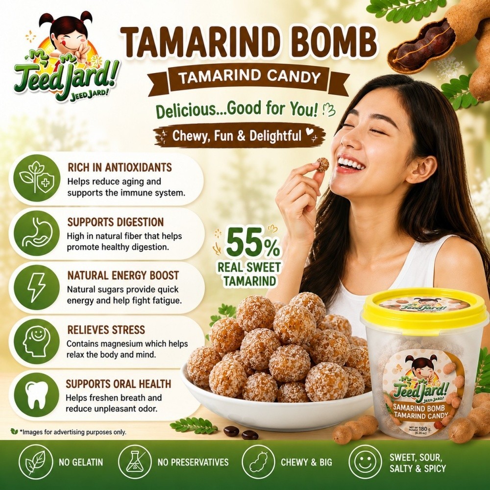 JeedJard Tamarind Bomb Candy 180g x4 Thai Sweet Sour Tamarind Snack 720g