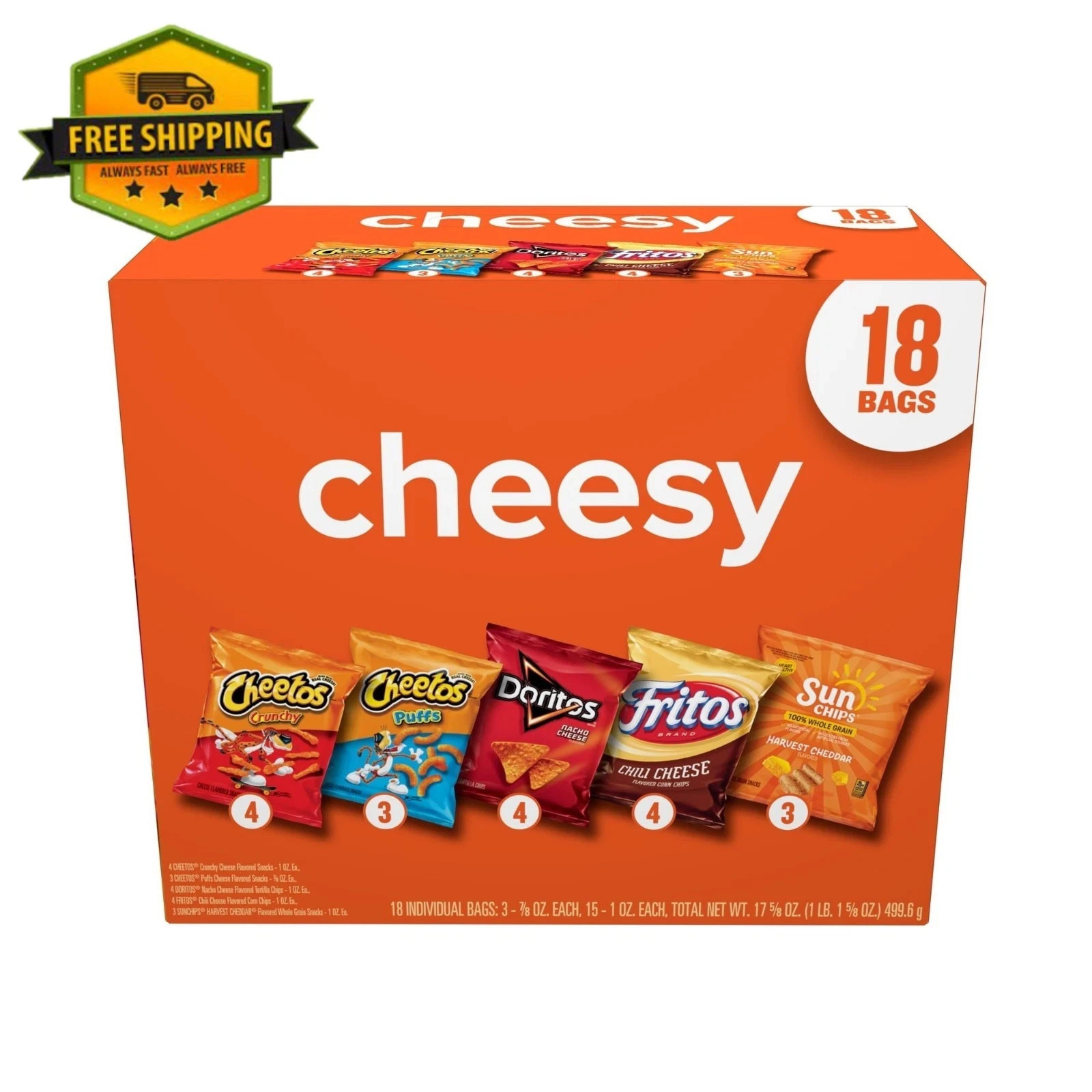 Frito-Lay Cheesy Snack Chips Variety Pack, 18 Count Multipack Box