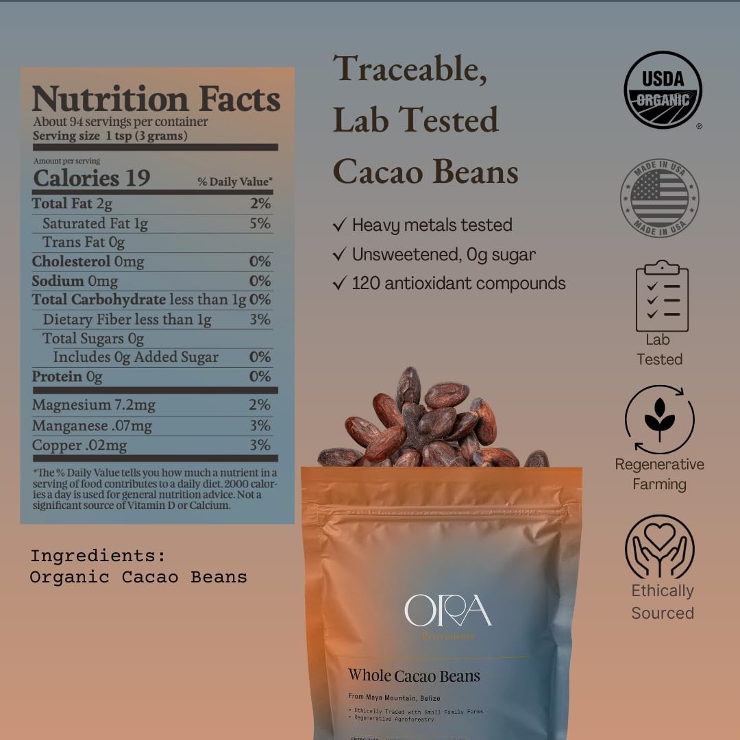ORA Whole Cacao Beans, 10oz – Organic, Ethical, Regenerative, Heavy 10 ounces